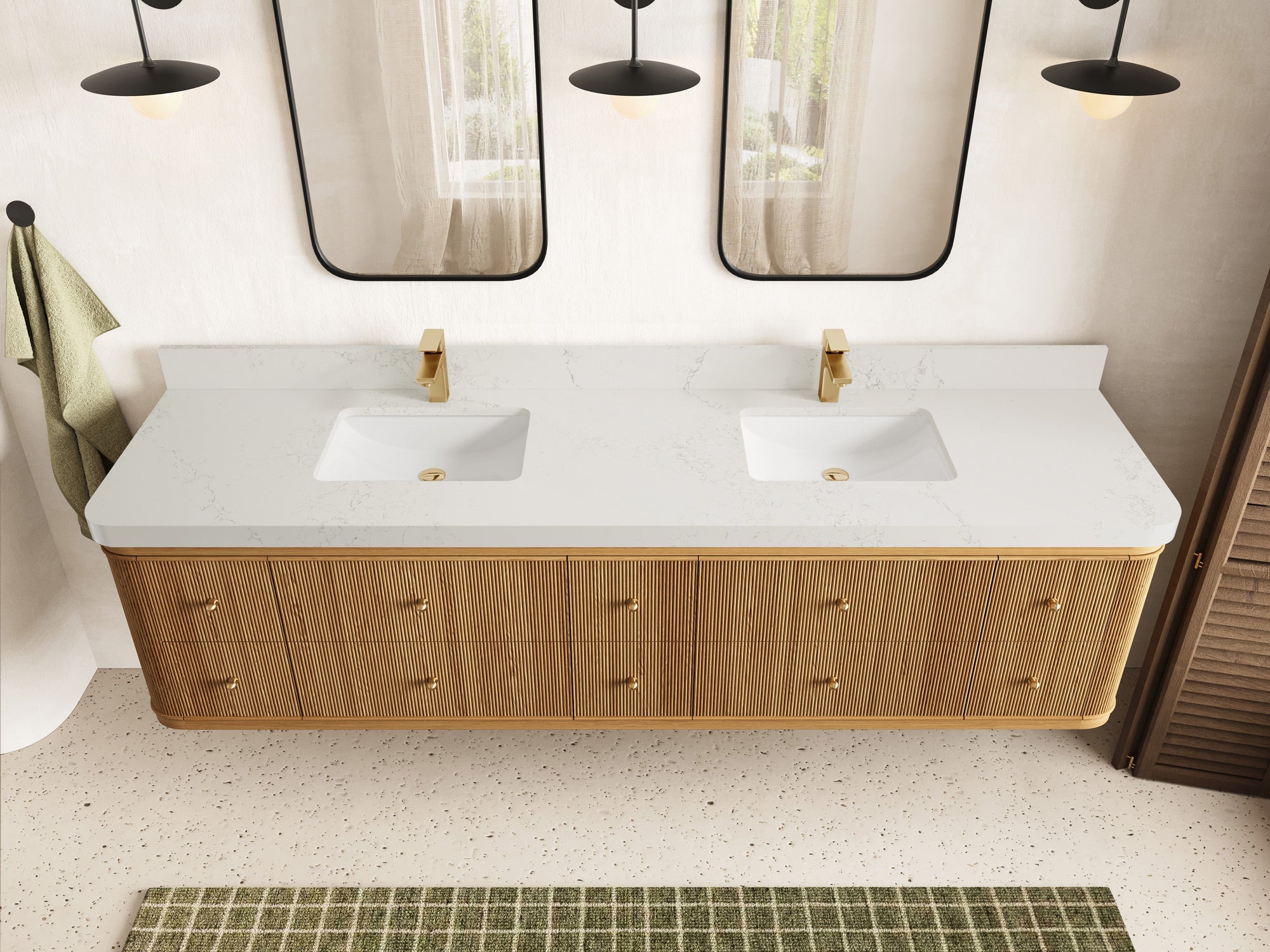 Hampton Floating Teak 84 in. W x 22 in. D Double Sink Bathroom Vanity - Willow Bath and Vanity