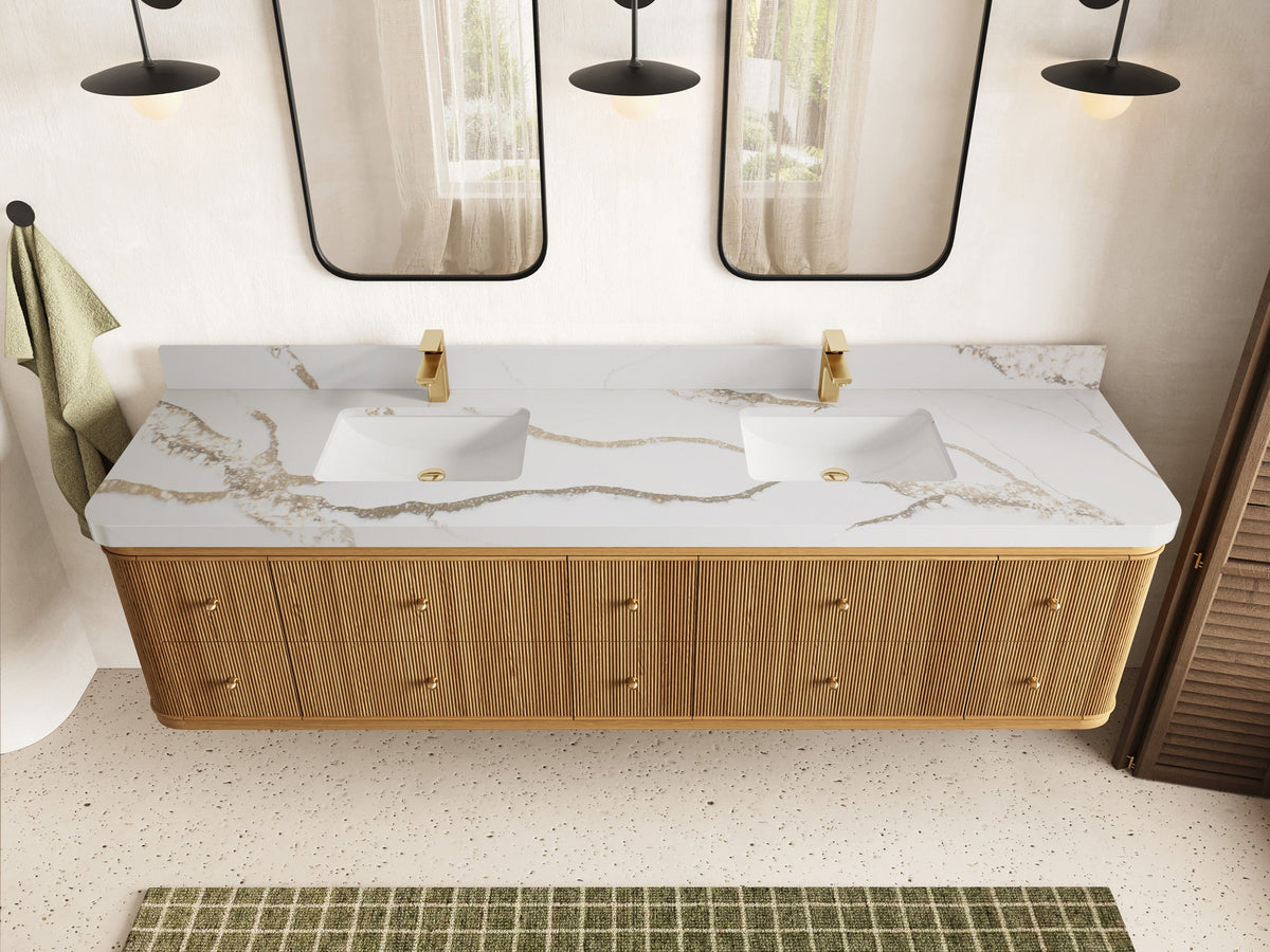 Hampton Floating Teak 84 in. W x 22 in. D Double Sink Bathroom Vanity - Willow Bath and Vanity