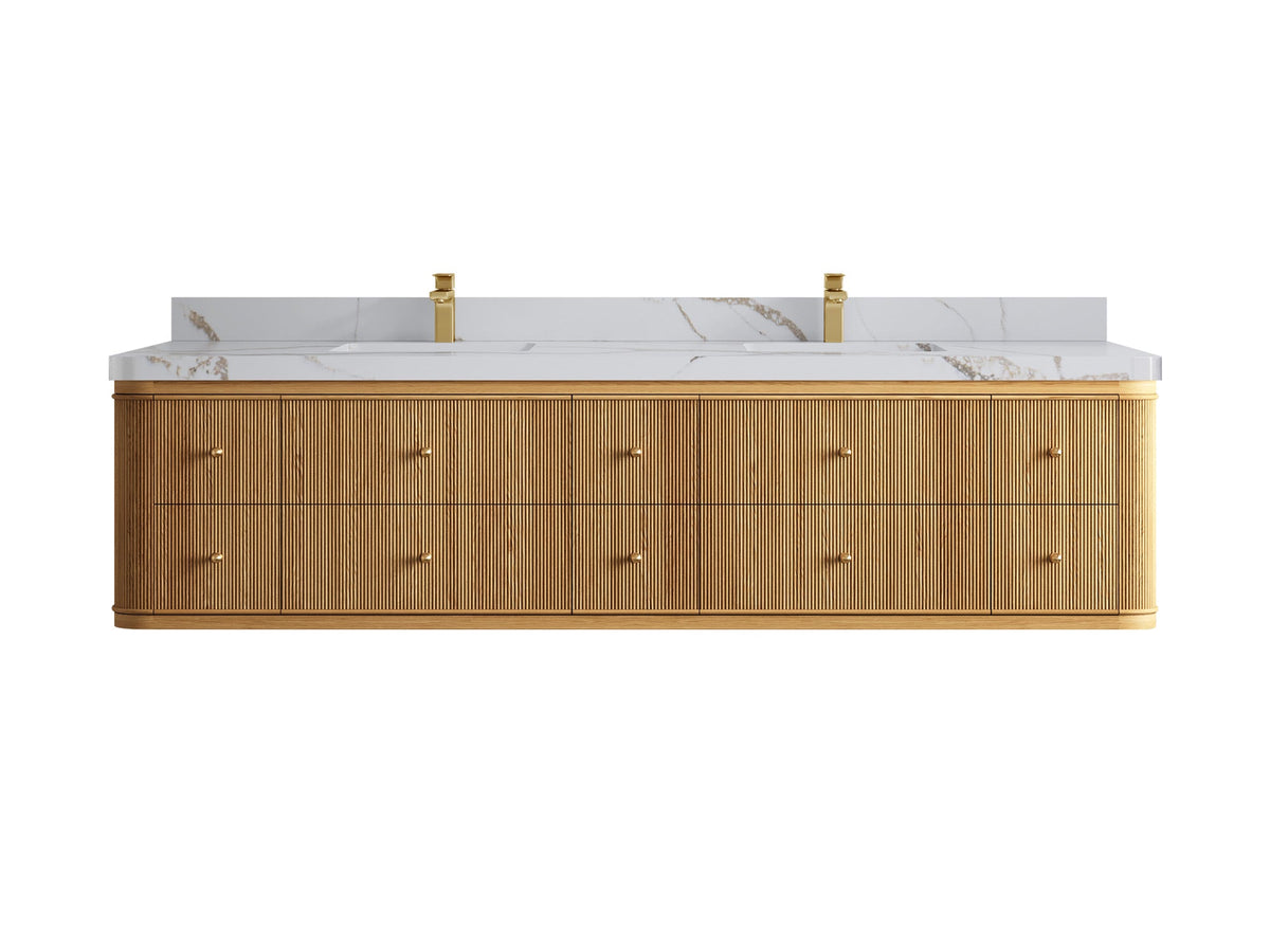 Hampton Floating Teak 84 in. W x 22 in. D Double Sink Bathroom Vanity - Willow Bath and Vanity