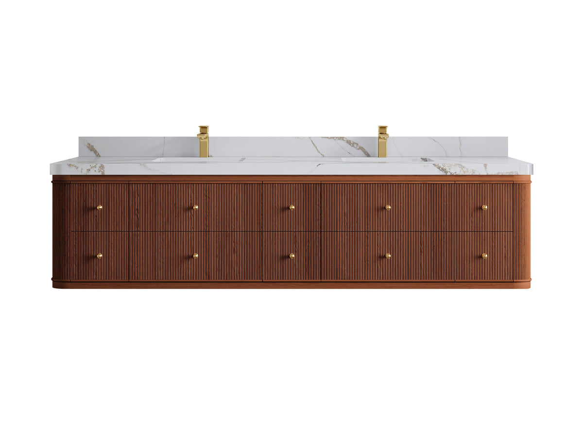 Hampton Floating Teak 84 in. W x 22 in. D Double Sink Bathroom Vanity - Willow Bath and Vanity