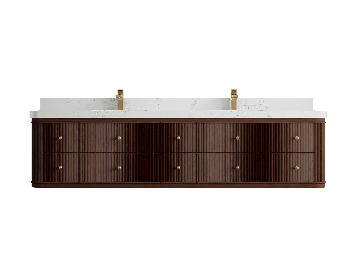 Hampton Floating Teak 84 in. W x 22 in. D Double Sink Bathroom Vanity - Willow Bath and Vanity