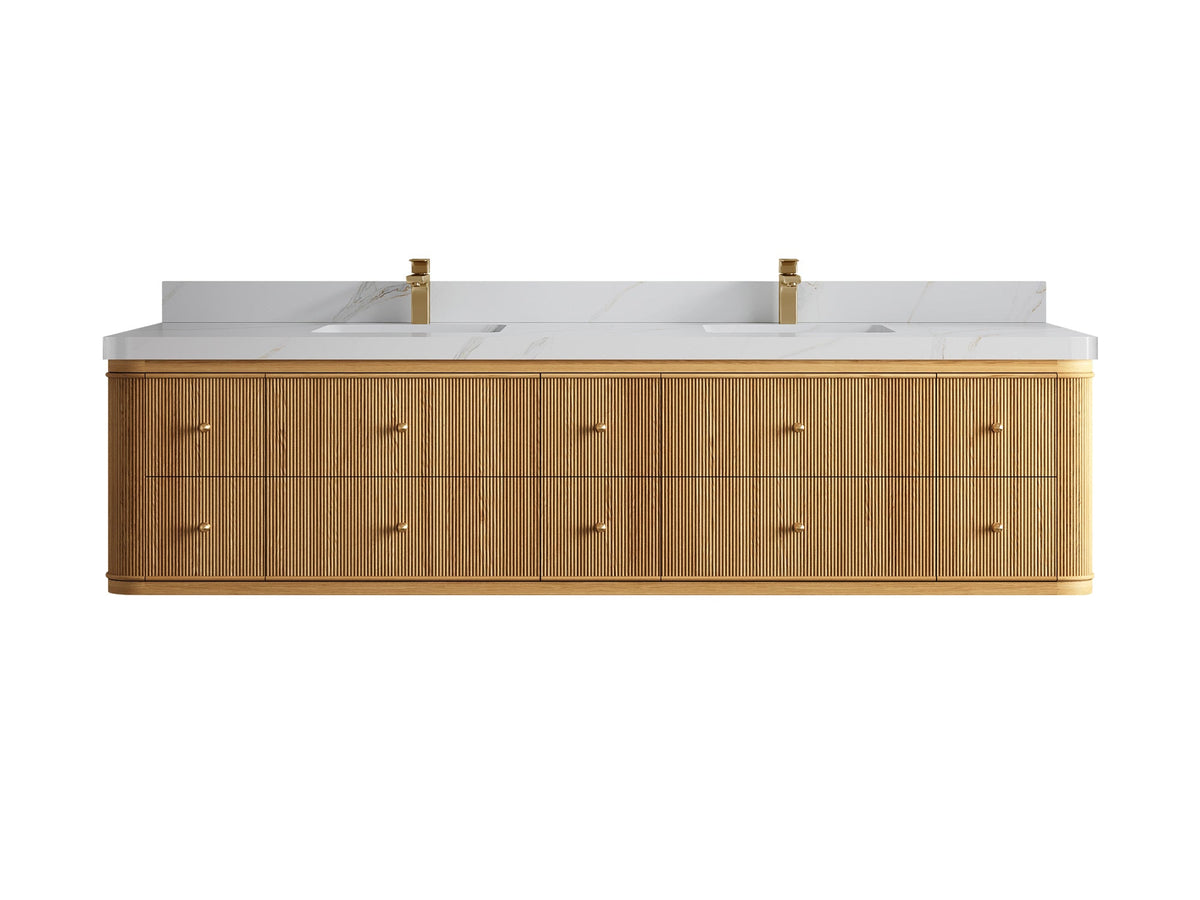 Hampton Floating Teak 84 in. W x 22 in. D Double Sink Bathroom Vanity - Willow Bath and Vanity