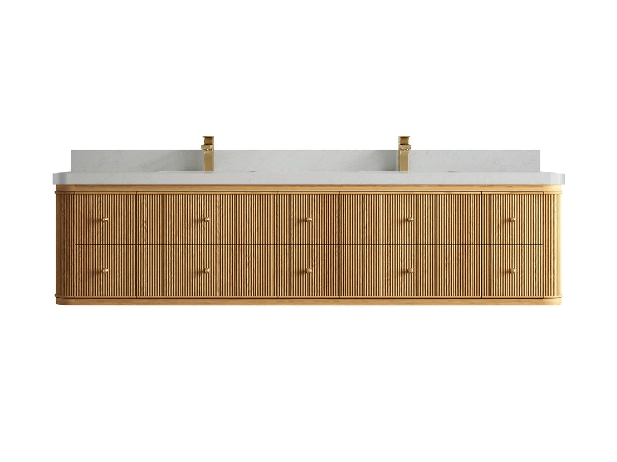 Hampton Floating Teak 84 in. W x 22 in. D Double Sink Bathroom Vanity - Willow Bath and Vanity