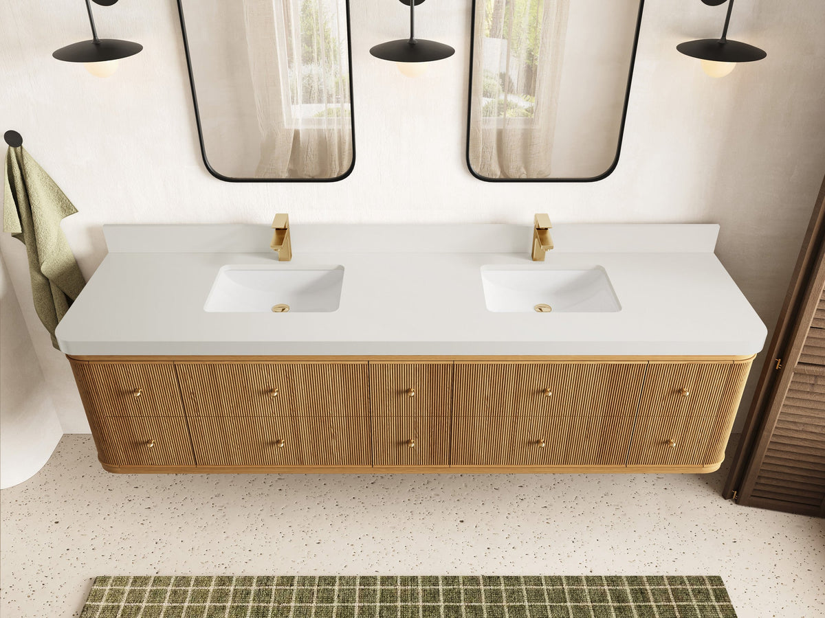 Hampton Floating Teak 84 in. W x 22 in. D Double Sink Bathroom Vanity - Willow Bath and Vanity