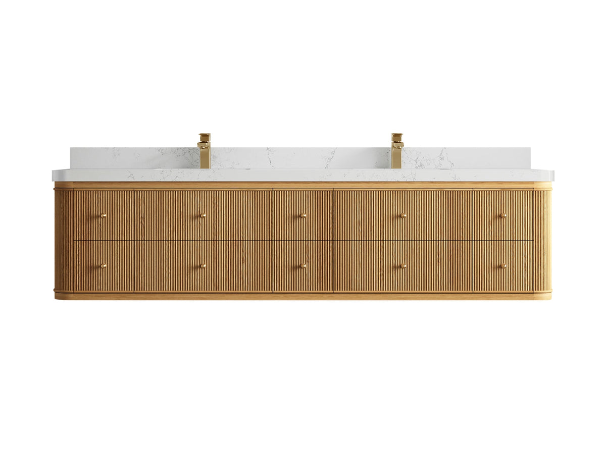 Hampton Floating Teak 84 in. W x 22 in. D Double Sink Bathroom Vanity - Willow Bath and Vanity