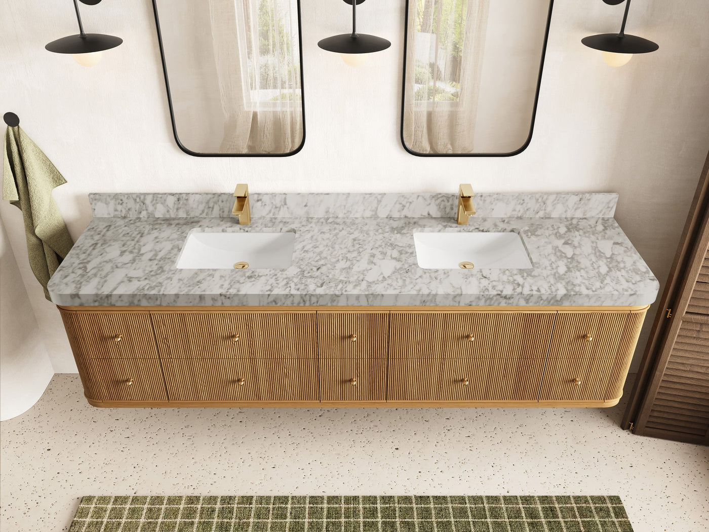 Hampton Floating Teak 84 in. W x 22 in. D Double Sink Bathroom Vanity