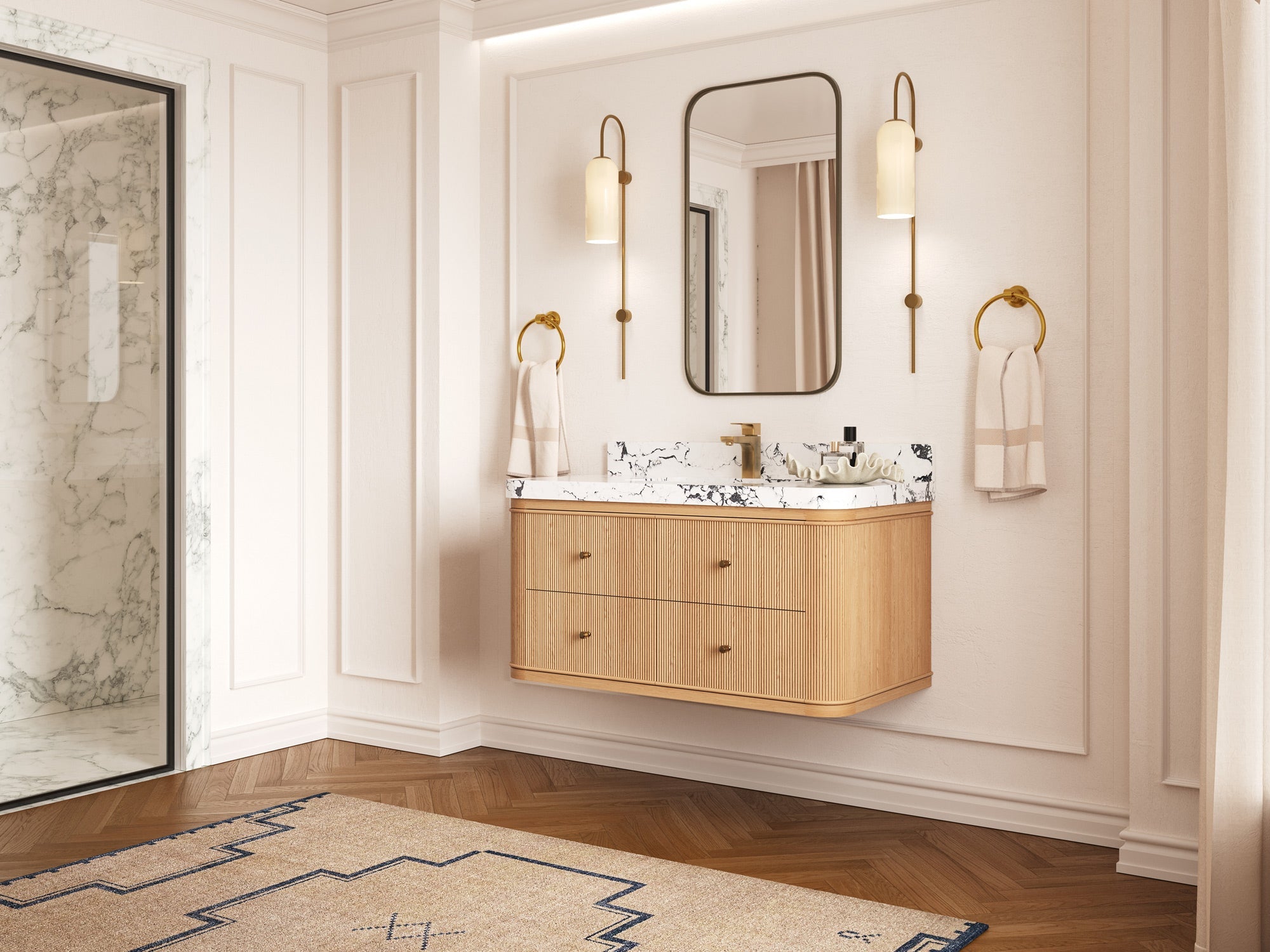 Hampton Floating White Oak 42 in. W x 22 in. D Single Sink Bathroom Vanity - Willow Bath and Vanity