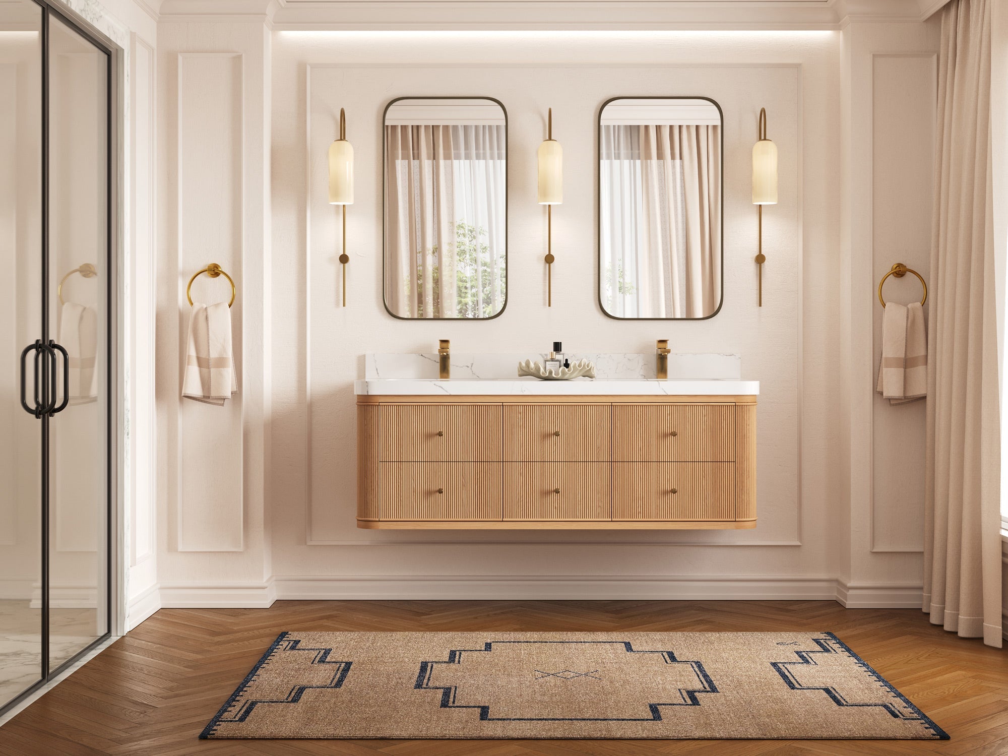 Hampton Floating White Oak 60 in. W x 22 in. D Double Sink Bathroom Vanity - Willow Bath and Vanity