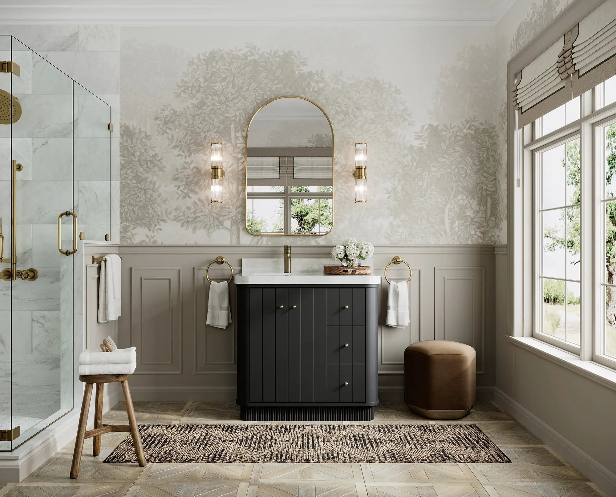 Houston 36 in. W x 22 in. D Free Standing Curved Edge Left Offset Sink Bathroom Vanity - Willow Bath and Vanity