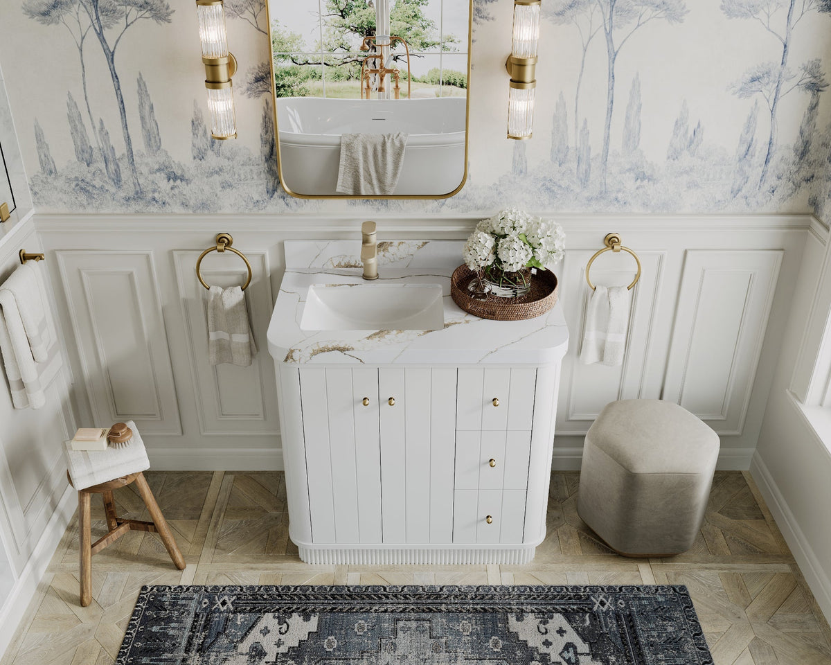 Houston 36 in. W x 22 in. D Free Standing Curved Edge Left Offset Sink Bathroom Vanity - Willow Bath and Vanity