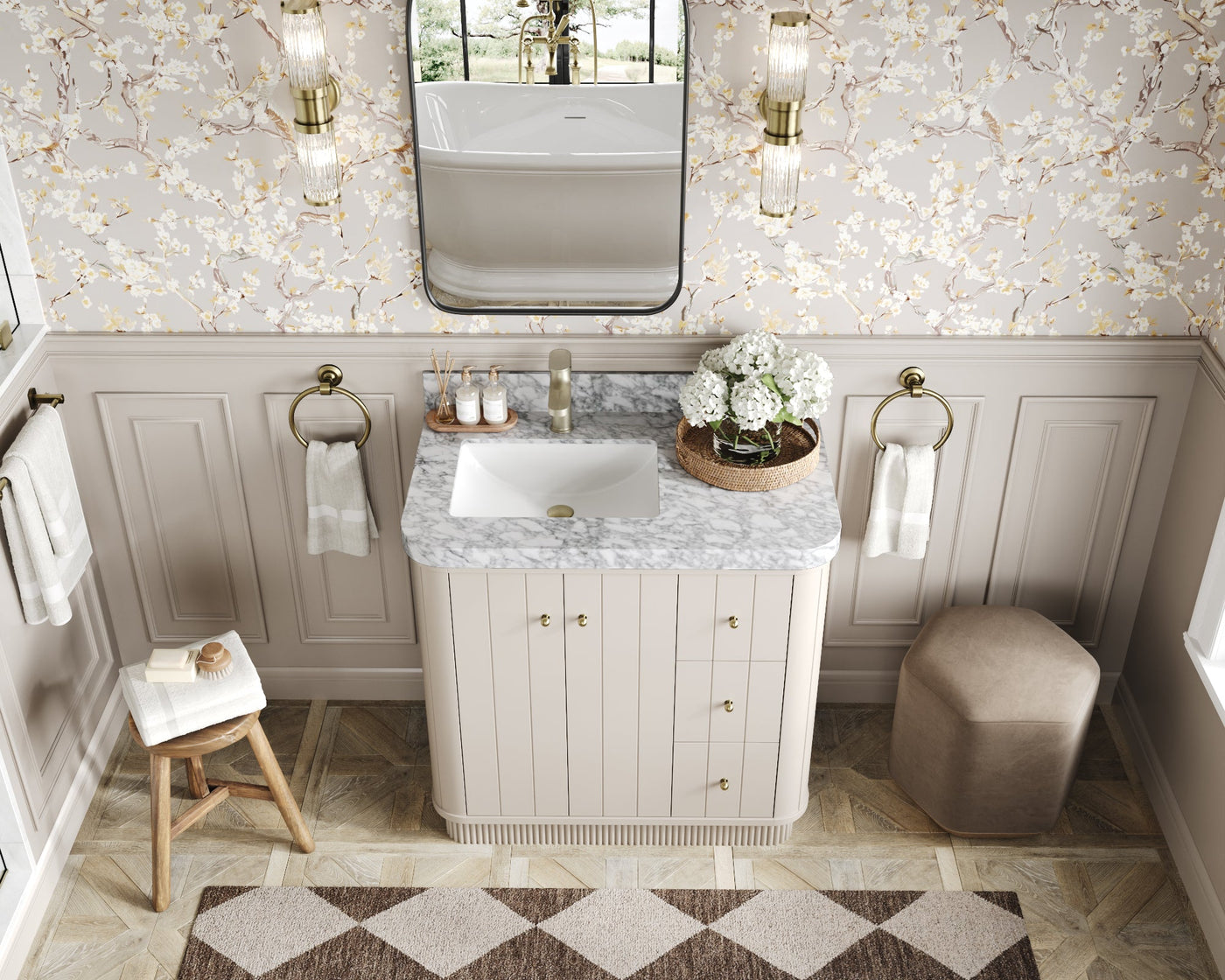 Houston 36 in. W x 22 in. D Free Standing Curved Edge Left Offset Sink Bathroom Vanity