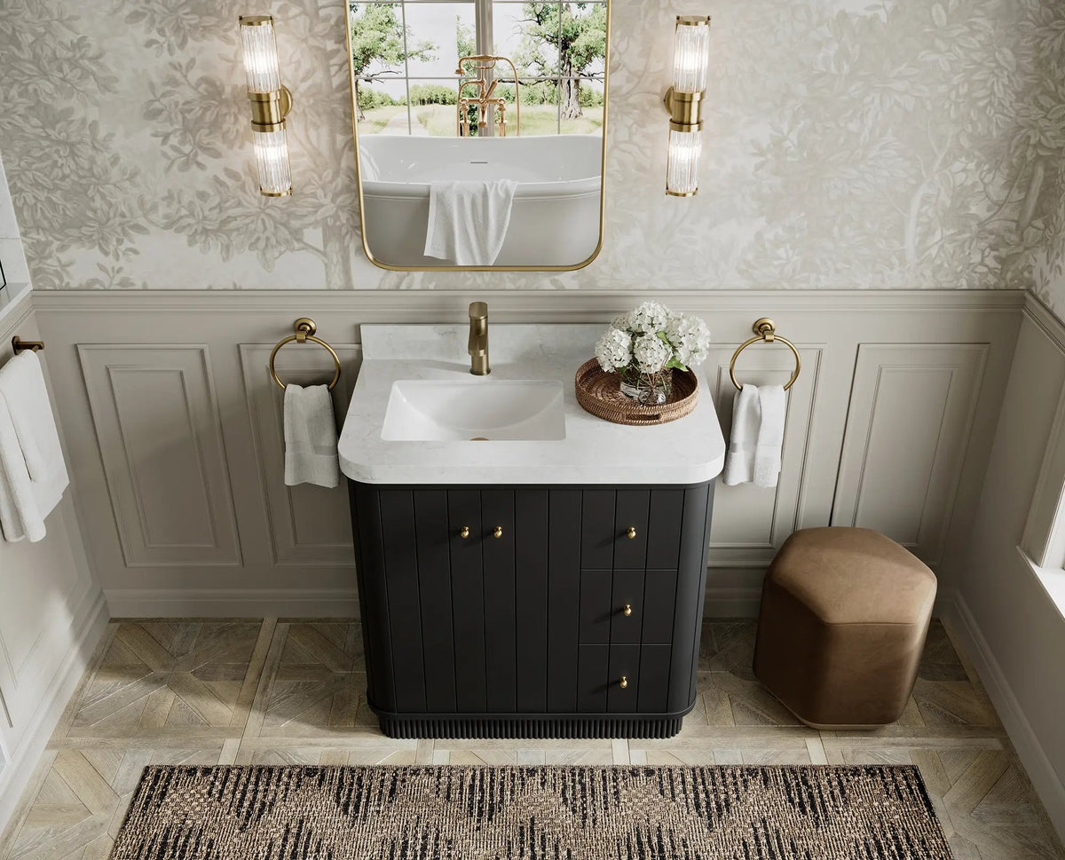 Houston 36 in. W x 22 in. D Free Standing Curved Edge Left Offset Sink Bathroom Vanity - Willow Bath and Vanity