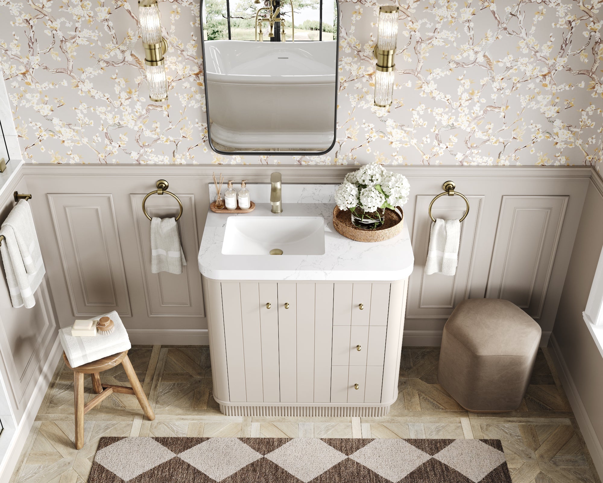 Houston 36 in. W x 22 in. D Free Standing Curved Edge Left Offset Sink Bathroom Vanity - Willow Bath and Vanity