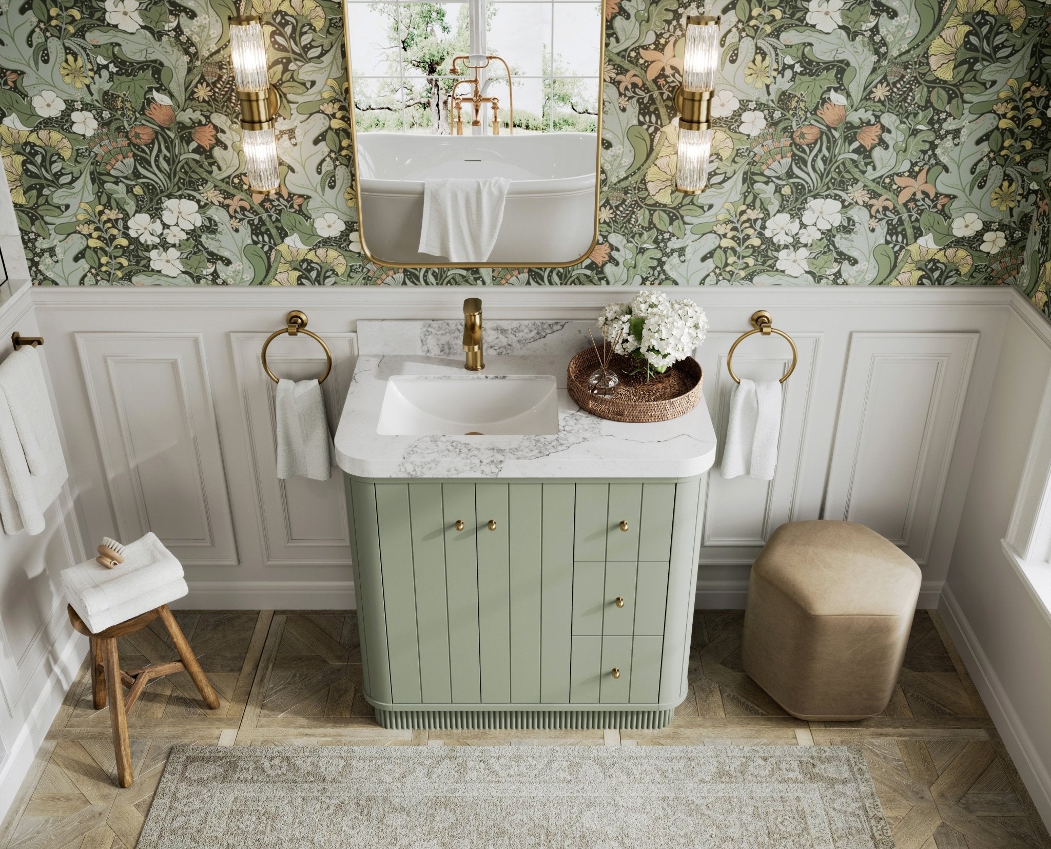 Houston 36 in. W x 22 in. D Free Standing Curved Edge Left Offset Sink Bathroom Vanity - Willow Bath and Vanity