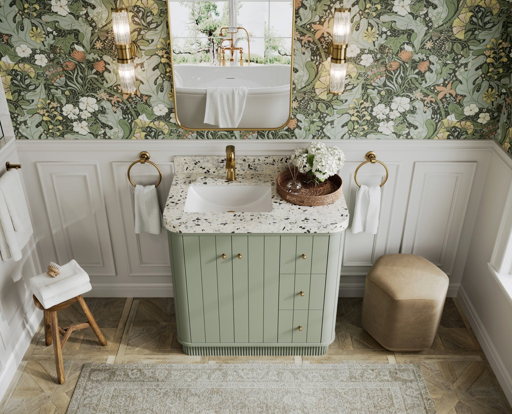 Houston 36 in. W x 22 in. D Free Standing Curved Edge Left Offset Sink Bathroom Vanity - Willow Bath and Vanity