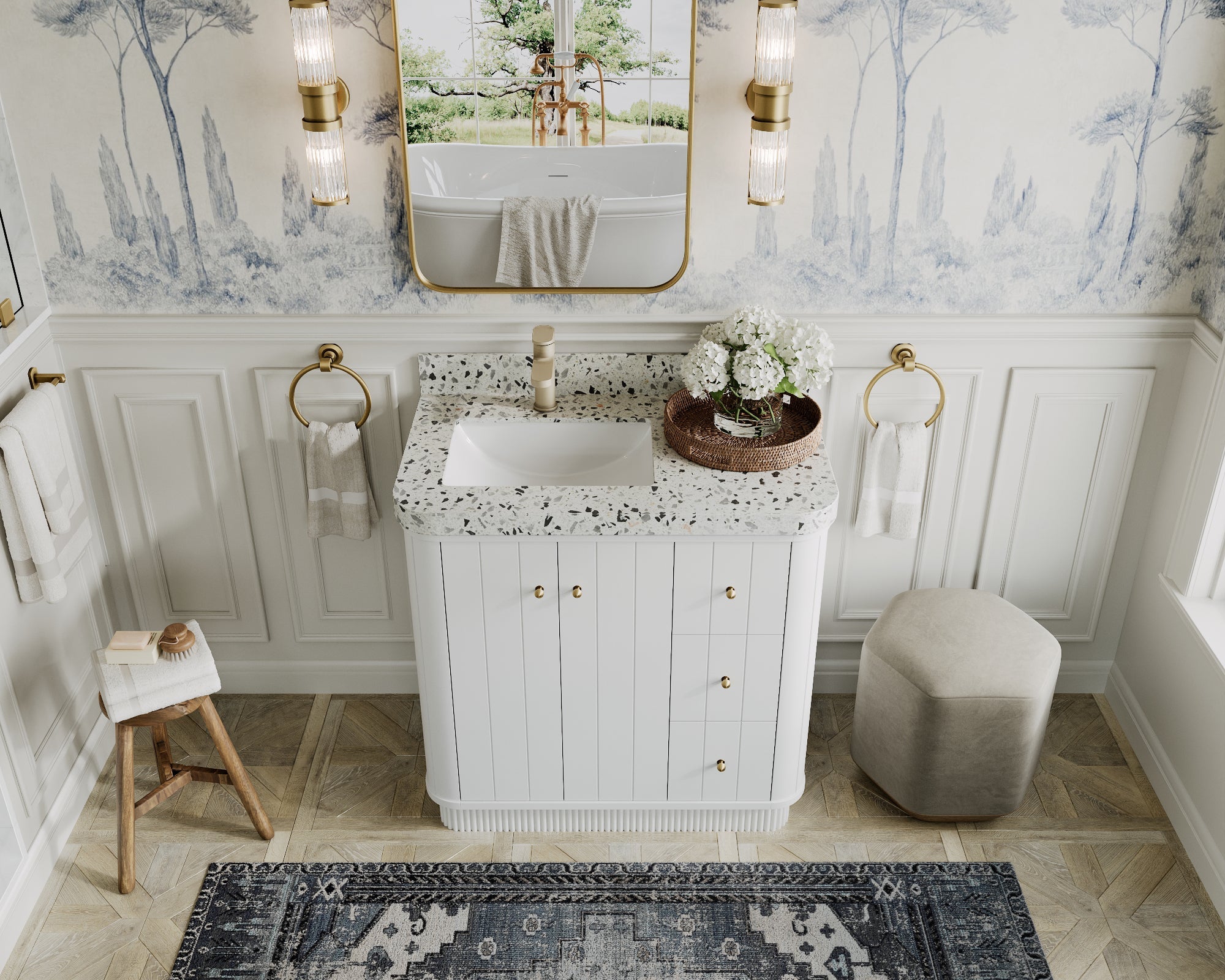 Houston 36 in. W x 22 in. D Free Standing Curved Edge Left Offset Sink Bathroom Vanity - Willow Bath and Vanity