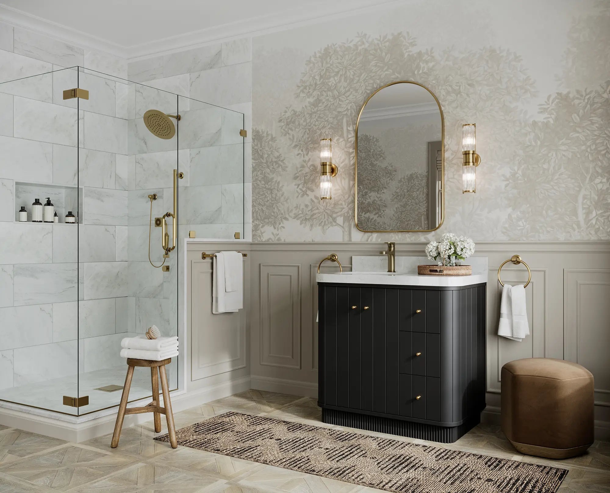 Houston 36 in. W x 22 in. D Free Standing Curved Edge Left Offset Sink Bathroom Vanity - Willow Bath and Vanity