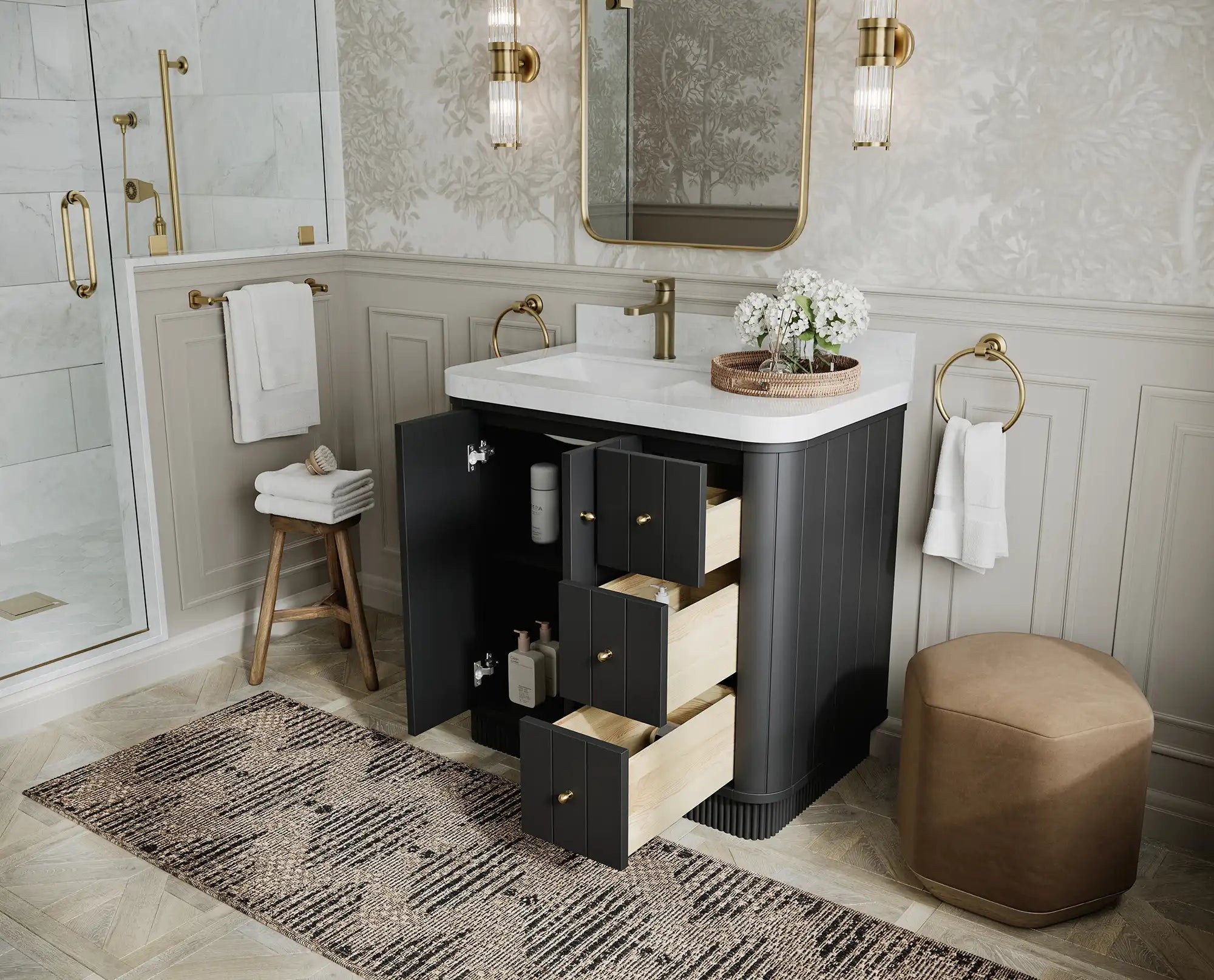 Houston 36 in. W x 22 in. D Free Standing Curved Edge Left Offset Sink Bathroom Vanity - Willow Bath and Vanity