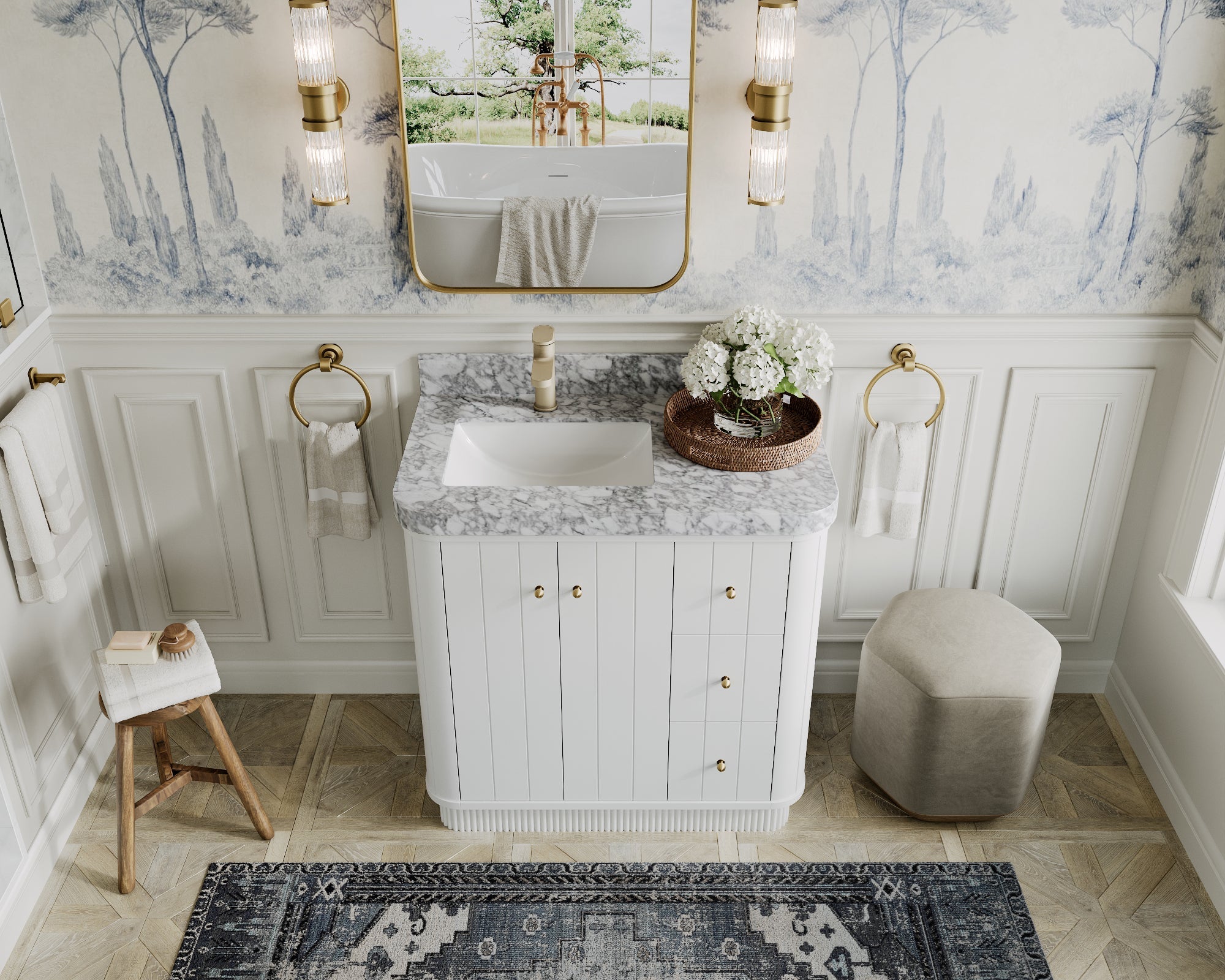 Houston 36 in. W x 22 in. D Free Standing Curved Edge Left Offset Sink Bathroom Vanity - Willow Bath and Vanity