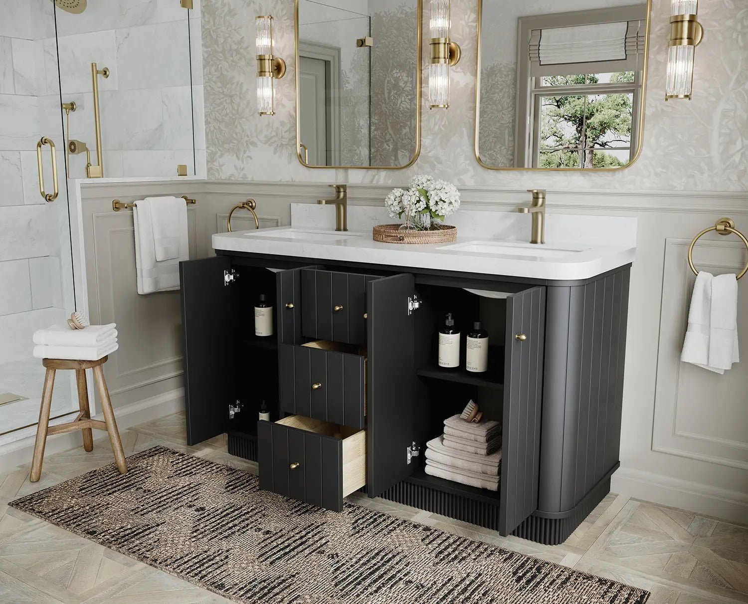 Houston 60 in. W x 22 in. D Free Standing Curved Edge Double Sink Bathroom Vanity - Willow Bath and Vanity