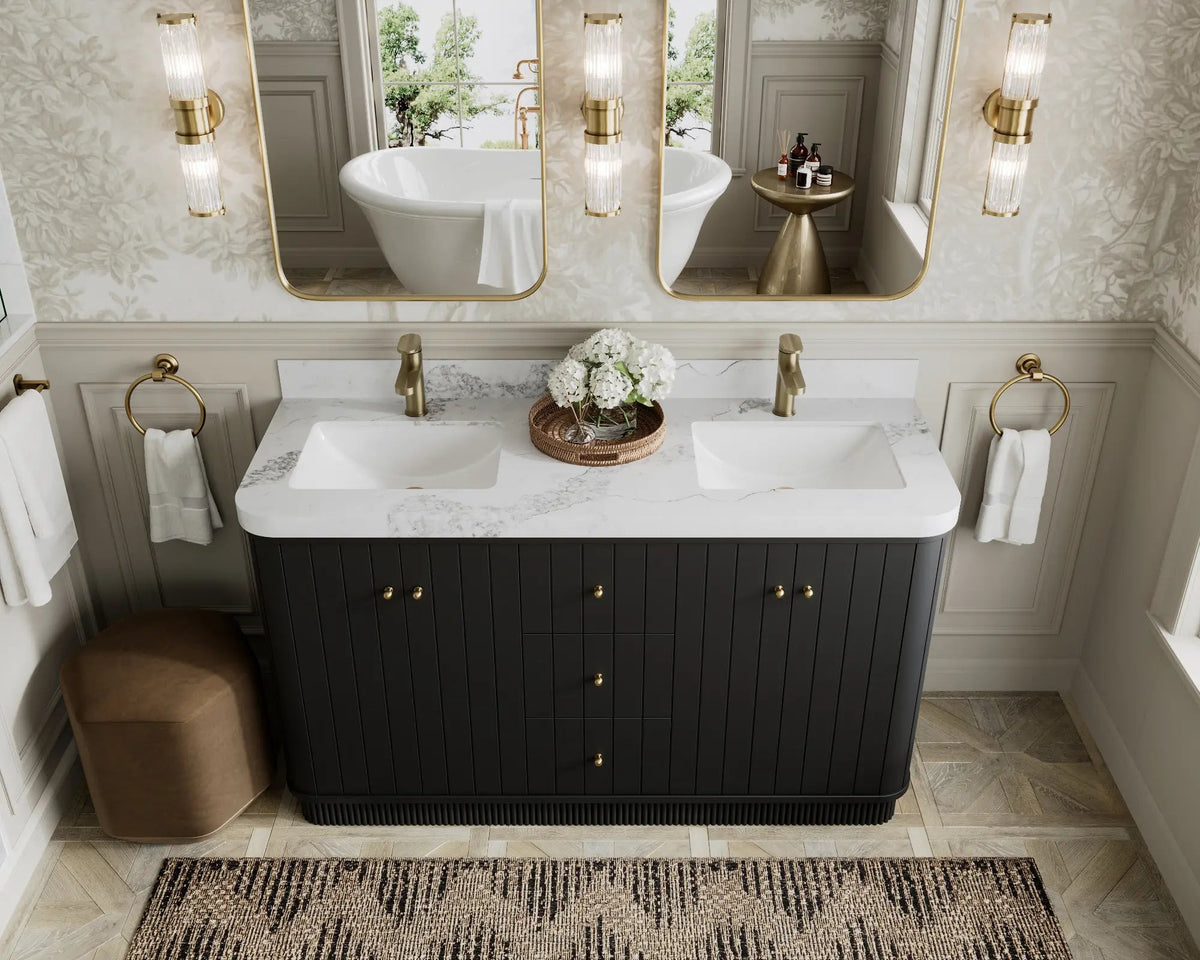 Houston 60 in. W x 22 in. D Free Standing Curved Edge Double Sink Bathroom Vanity - Willow Bath and Vanity
