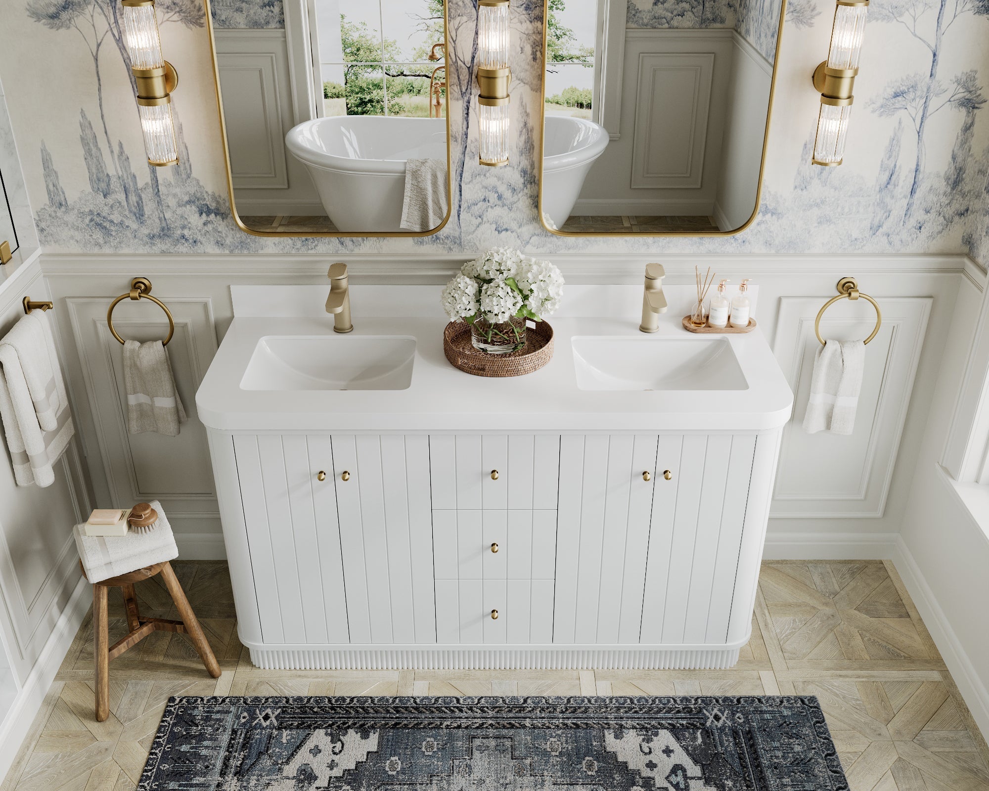 Houston 60 in. W x 22 in. D Free Standing Curved Edge Double Sink Bathroom Vanity - Willow Bath and Vanity
