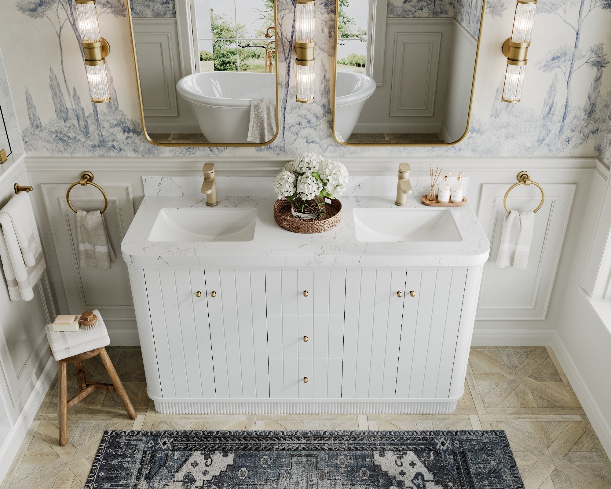 Houston 60 in. W x 22 in. D Free Standing Curved Edge Double Sink Bathroom Vanity - Willow Bath and Vanity