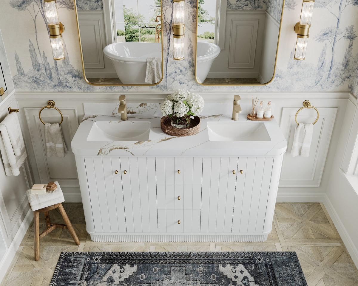 Houston 60 in. W x 22 in. D Free Standing Curved Edge Double Sink Bathroom Vanity - Willow Bath and Vanity