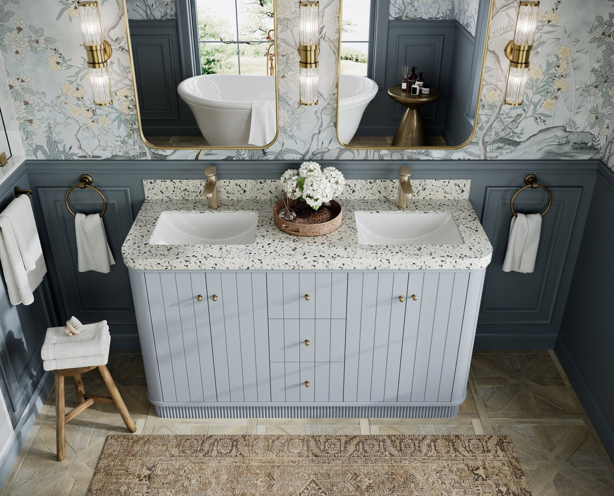Houston 60 in. W x 22 in. D Free Standing Curved Edge Double Sink Bathroom Vanity - Willow Bath and Vanity