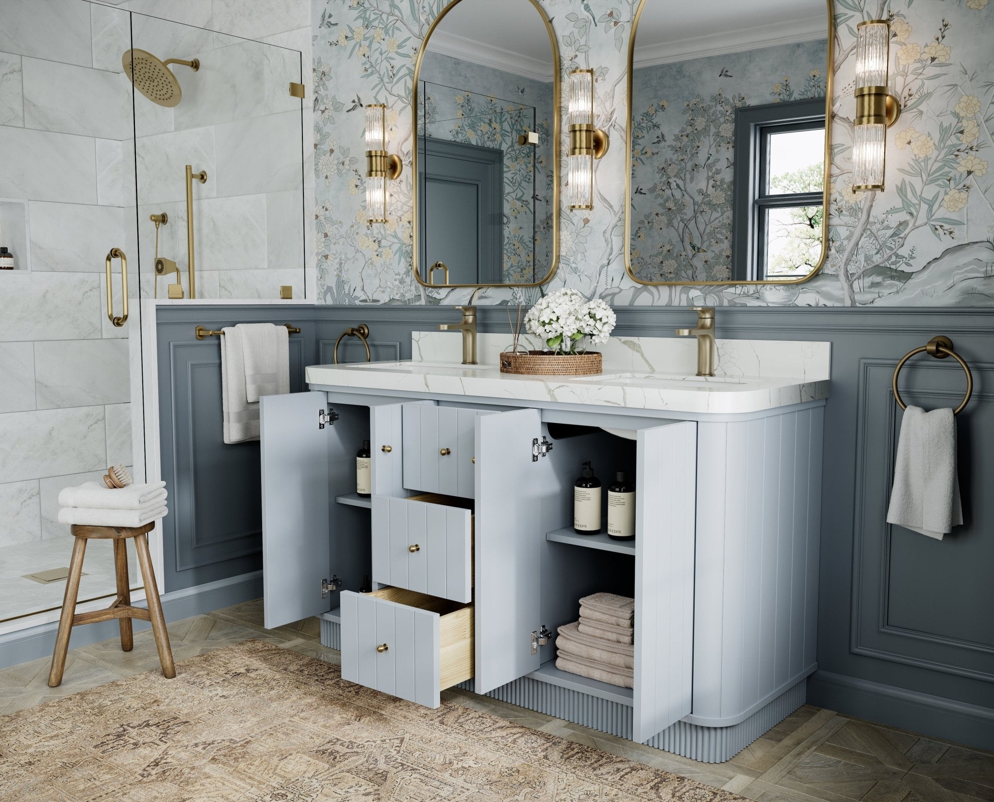 Houston 60 in. W x 22 in. D Free Standing Curved Edge Double Sink Bathroom Vanity - Willow Bath and Vanity