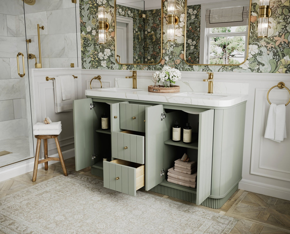 Houston 60 in. W x 22 in. D Free Standing Curved Edge Double Sink Bathroom Vanity - Willow Bath and Vanity