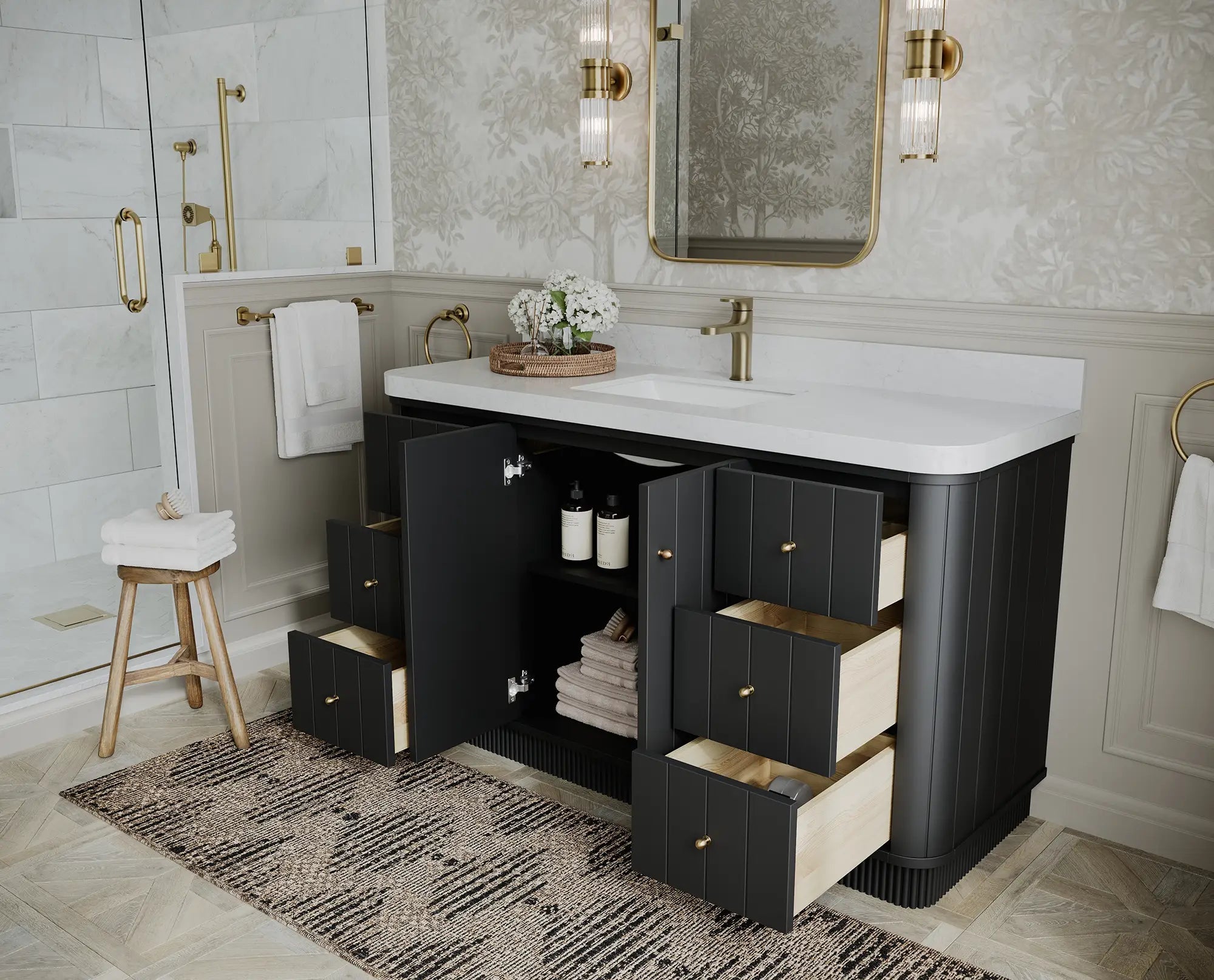 Houston 60 in. W x 22 in. D Free Standing Curved Edge Single Sink Bathroom Vanity - Willow Bath and Vanity