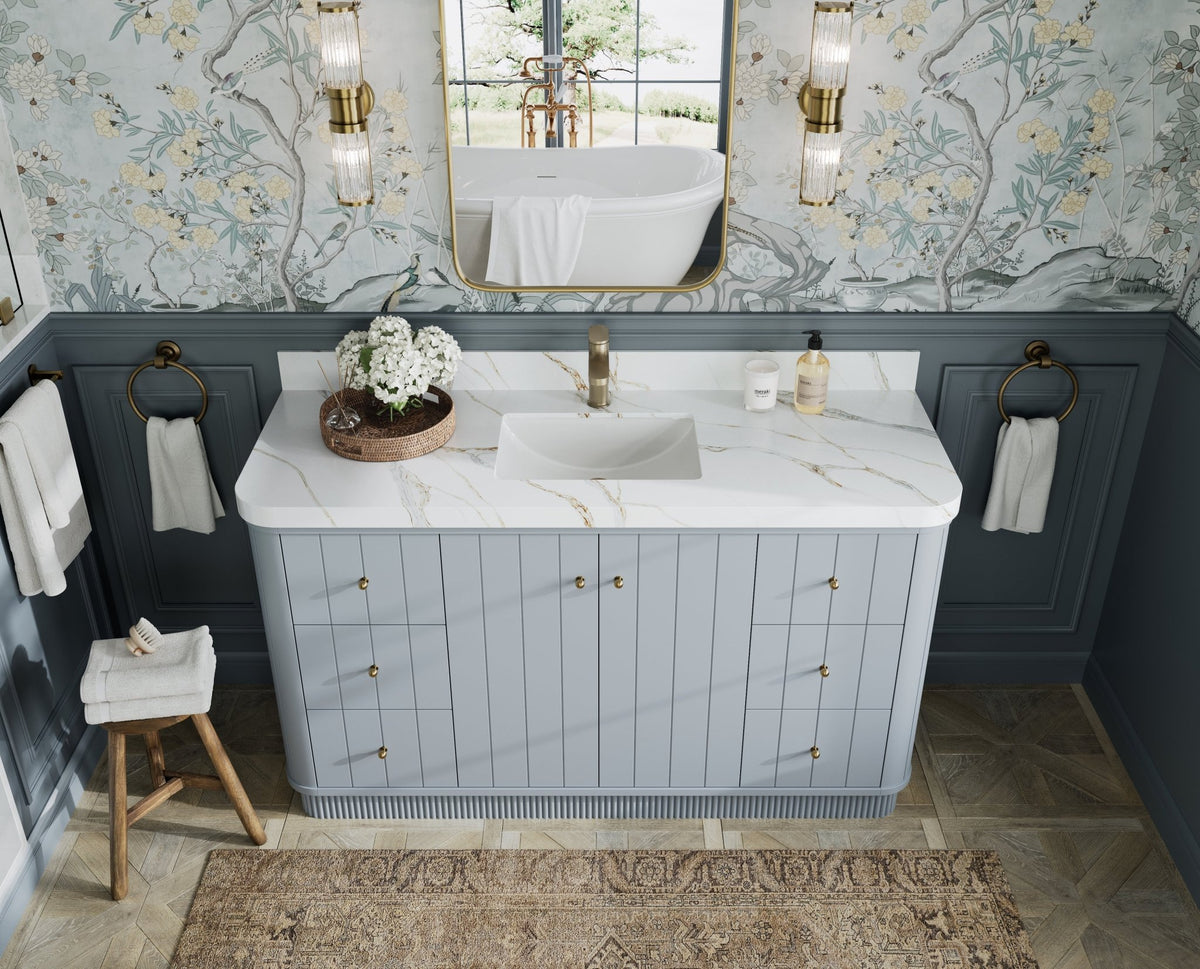 Houston 60 in. W x 22 in. D Free Standing Curved Edge Single Sink Bathroom Vanity - Willow Bath and Vanity