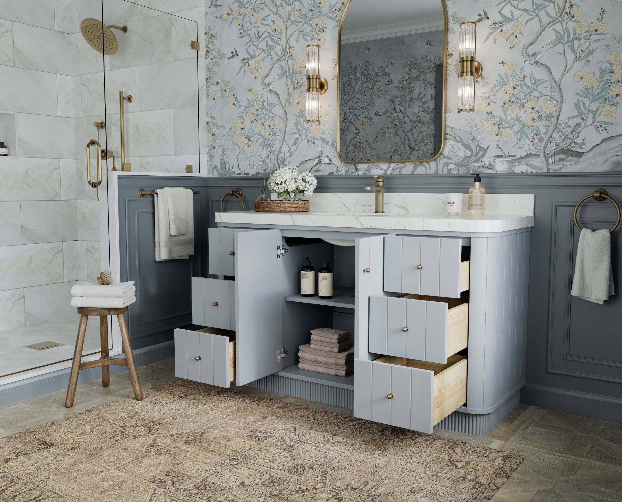 Houston 60 in. W x 22 in. D Free Standing Curved Edge Single Sink Bathroom Vanity - Willow Bath and Vanity