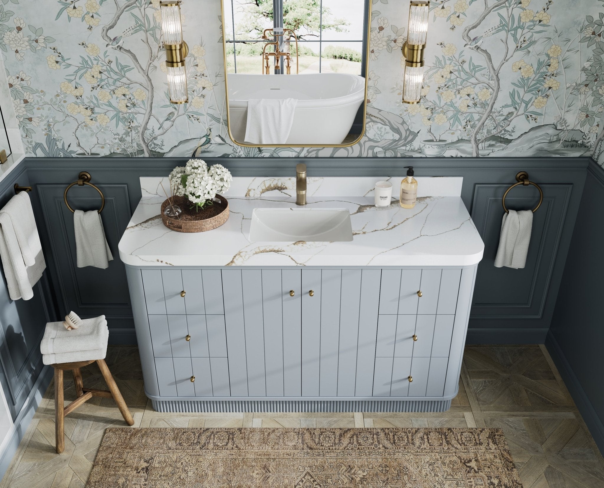 Houston 60 in. W x 22 in. D Free Standing Curved Edge Single Sink Bathroom Vanity - Willow Bath and Vanity