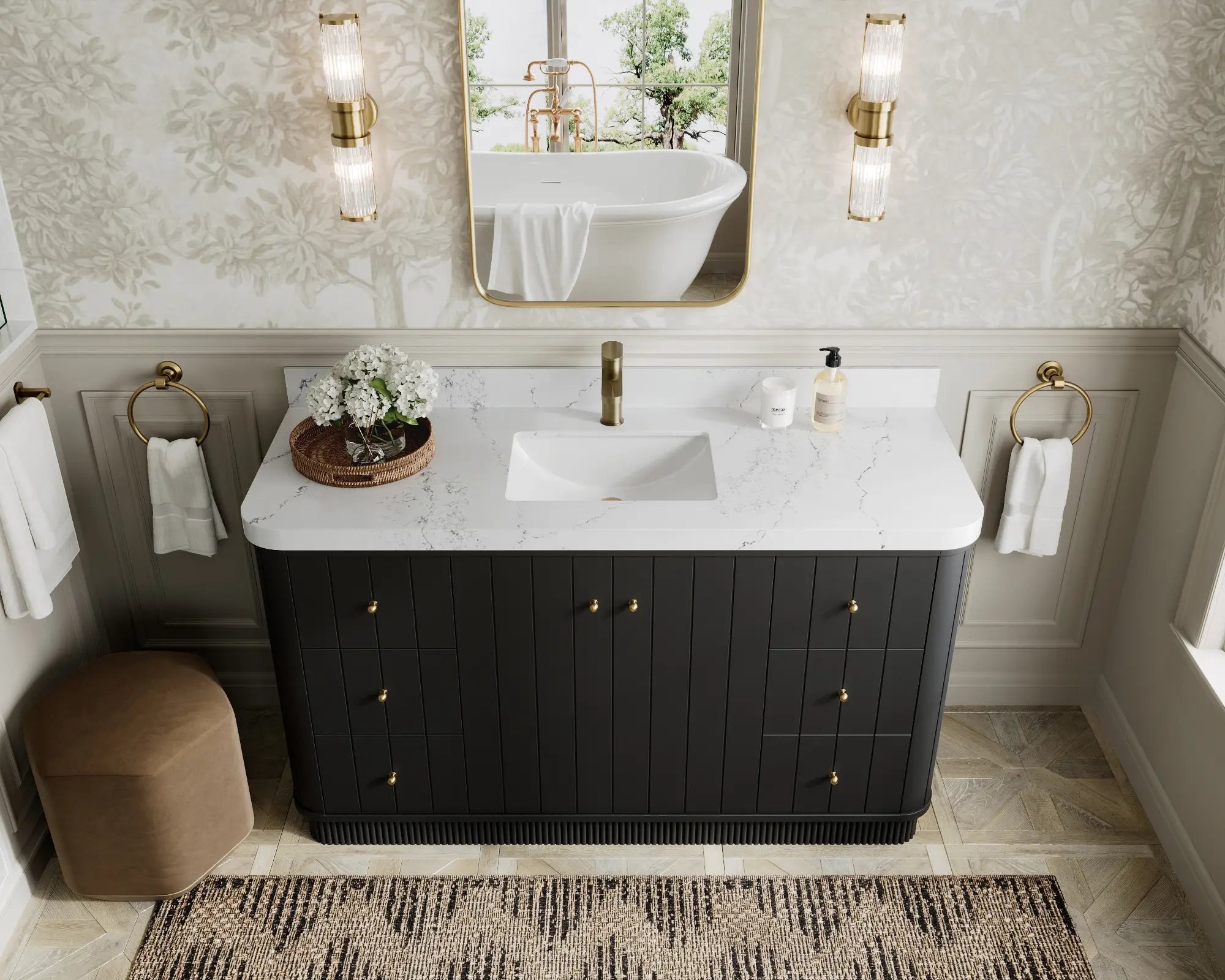 Houston 60 in. W x 22 in. D Free Standing Curved Edge Single Sink Bathroom Vanity - Willow Bath and Vanity