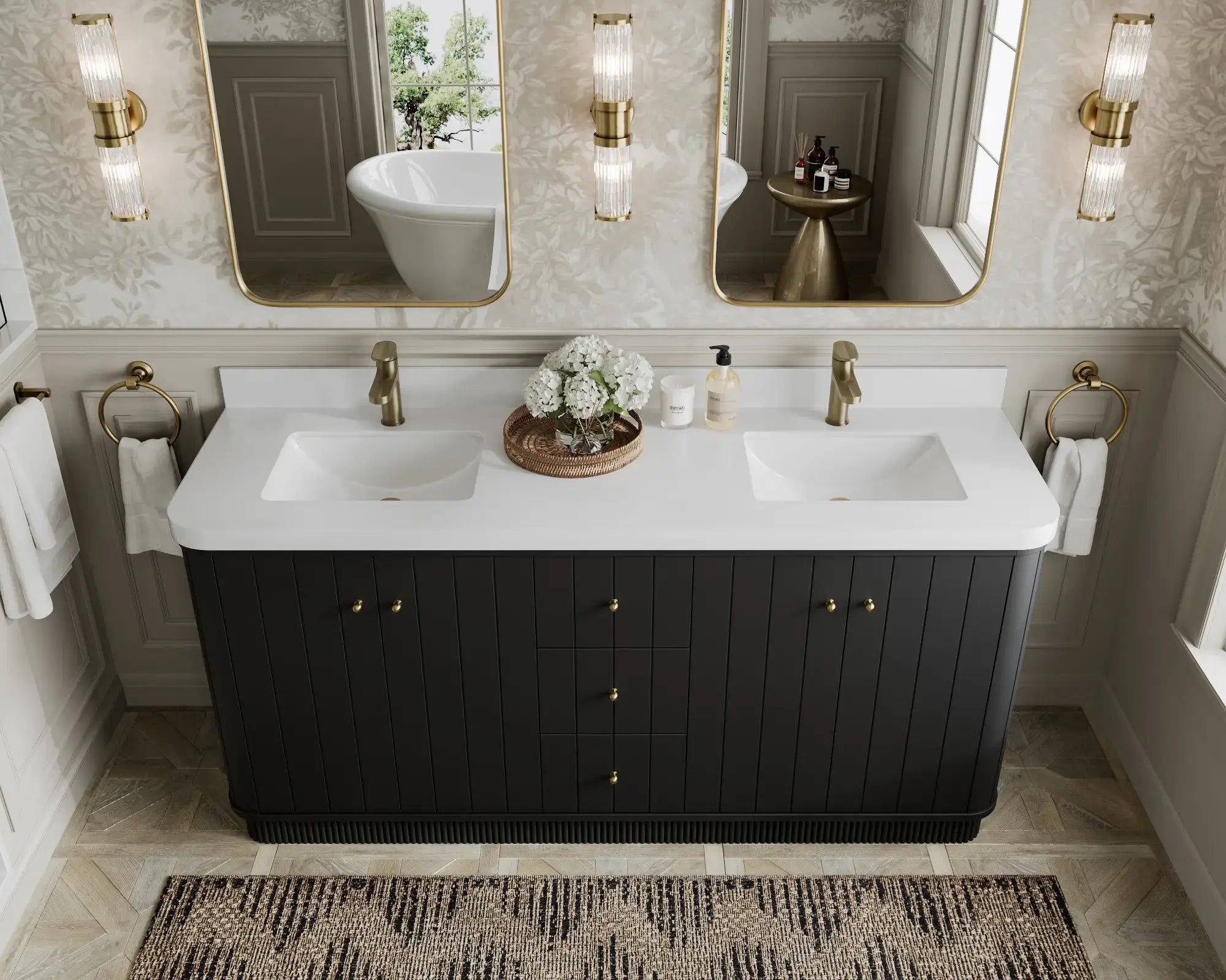 Houston 72 in. W x 22 in. D Free Standing Curved Edge Double Sink Bathroom Vanity - Willow Bath and Vanity