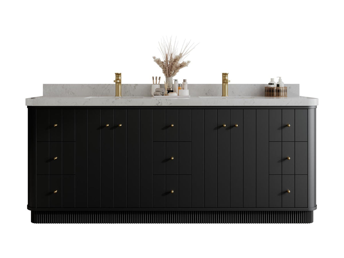 Houston 84 in. W x 22 in. D Free Standing Curved Edge Double Sink Bathroom Vanity - Willow Bath and Vanity