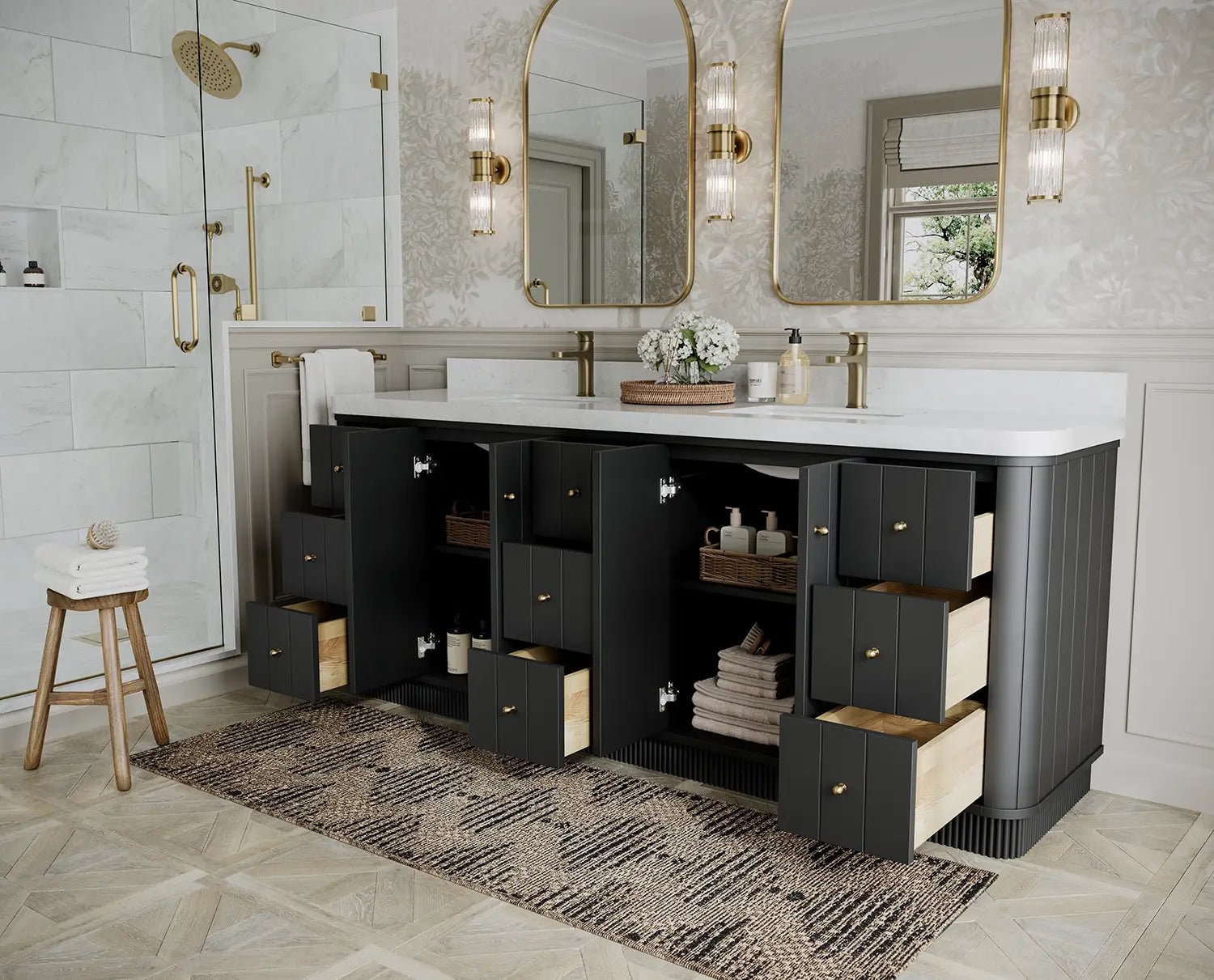 Houston 84 in. W x 22 in. D Free Standing Curved Edge Double Sink Bathroom Vanity - Willow Bath and Vanity