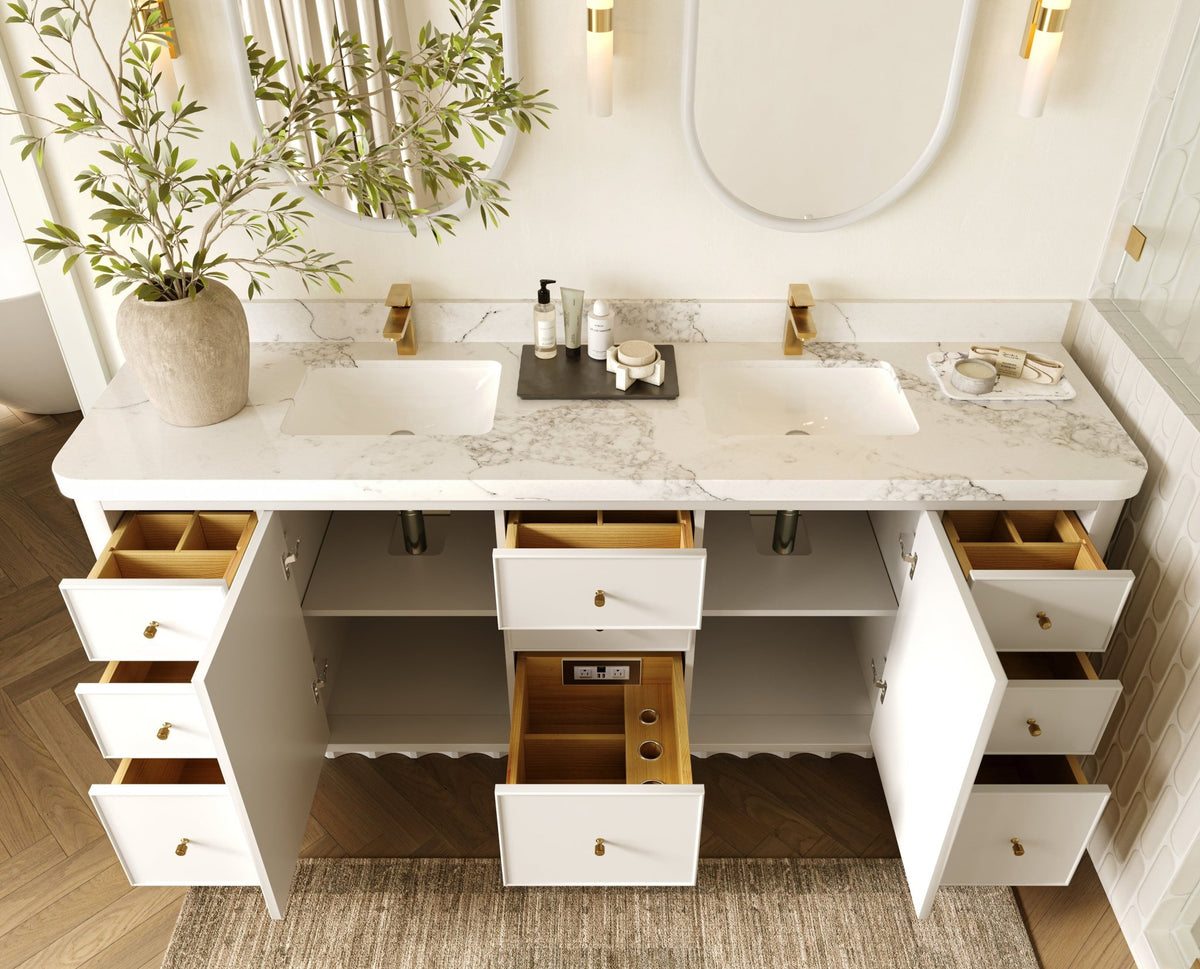 Houston 84 in. W x 22 in. D Free Standing Curved Edge Double Sink Bathroom Vanity - Willow Bath and Vanity