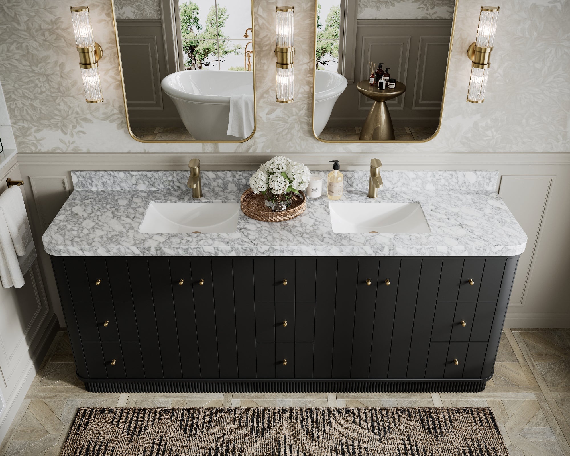 Houston 84 in. W x 22 in. D Free Standing Curved Edge Double Sink Bathroom Vanity - Willow Bath and Vanity