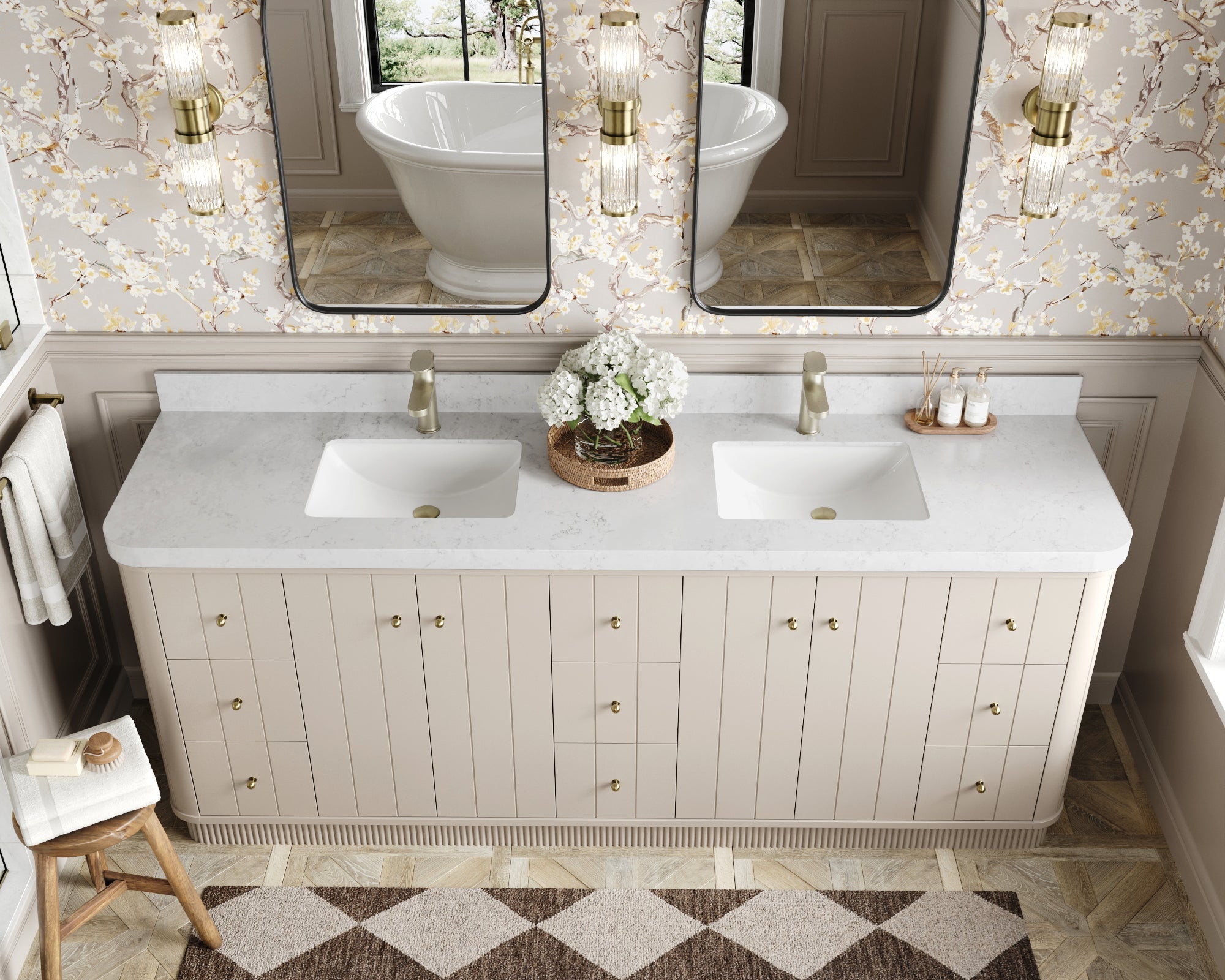 Houston 84 in. W x 22 in. D Free Standing Curved Edge Double Sink Bathroom Vanity - Willow Bath and Vanity
