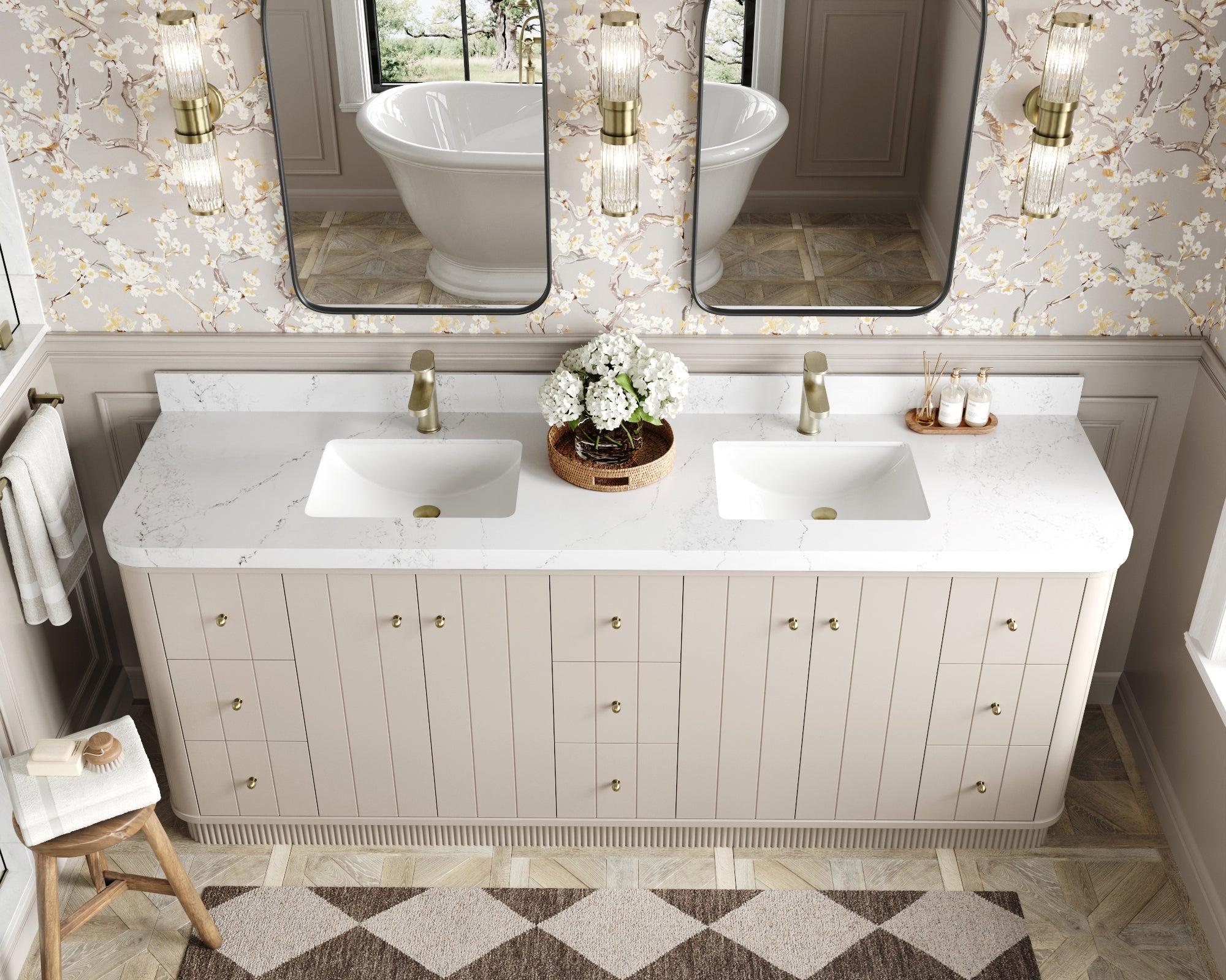 Houston 84 in. W x 22 in. D Free Standing Curved Edge Double Sink Bathroom Vanity - Willow Bath and Vanity