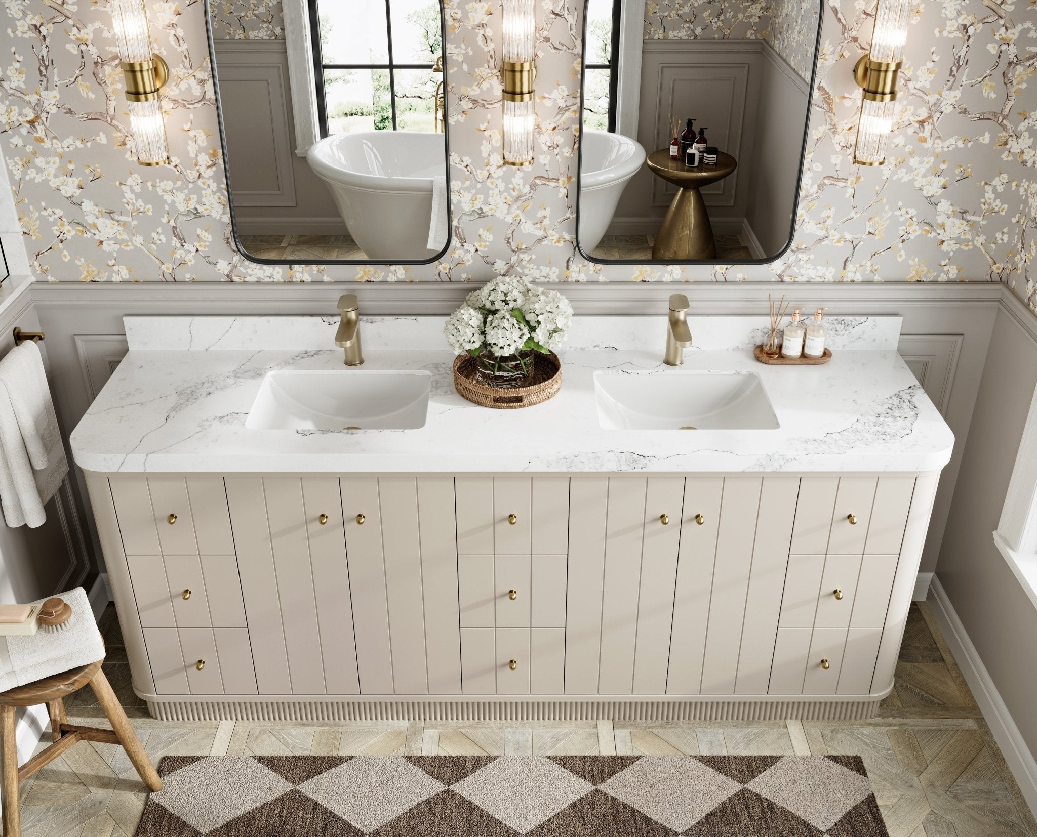 Houston 84 in. W x 22 in. D Free Standing Curved Edge Double Sink Bathroom Vanity - Willow Bath and Vanity