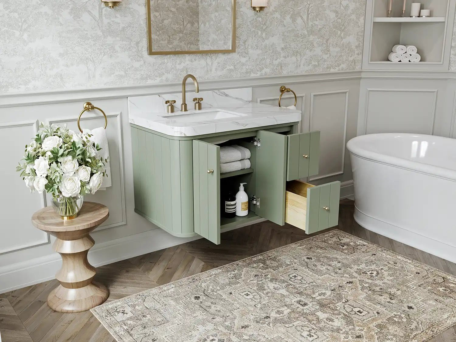 Houston Floating 36 in. W x 22 in. D Left Offset Sink Bathroom Vanity - Willow Bath and Vanity