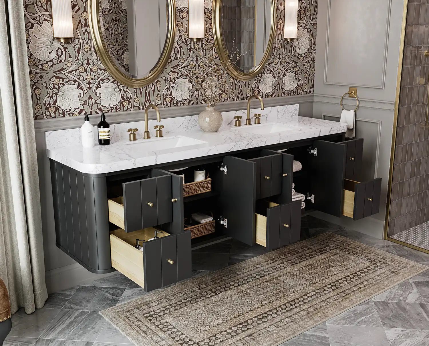 Houston Floating 84 in. W x 22 in. D Double Sink Bathroom Vanity - Willow Bath and Vanity