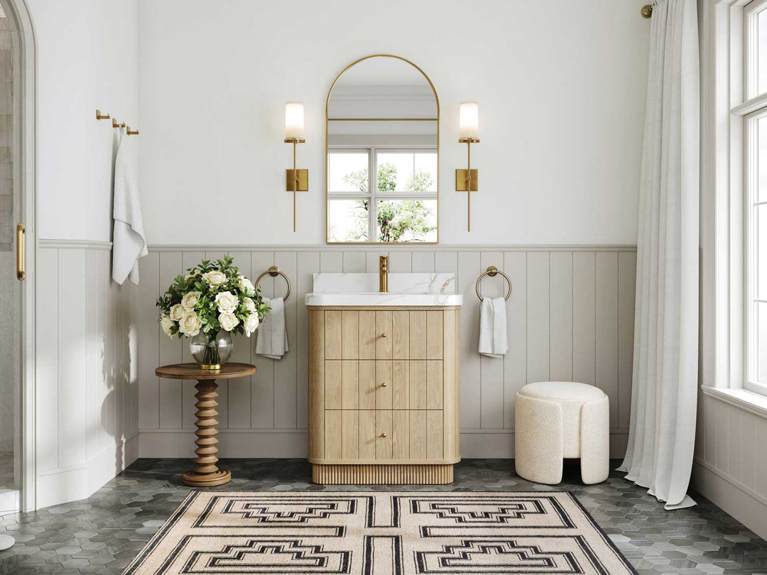 Houston White Oak 30 in. W x 22 in. D Free Standing Curved Edge Single Sink Bathroom Vanity - Willow Bath and Vanity