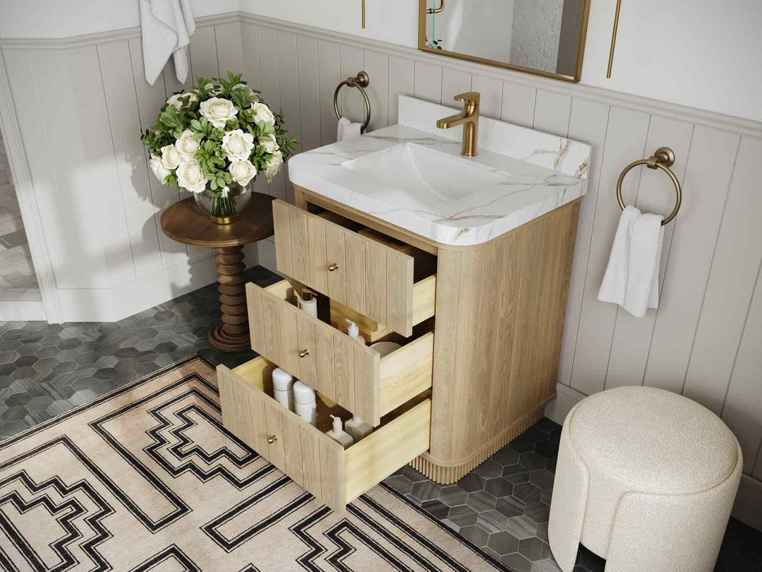 Houston White Oak 30 in. W x 22 in. D Free Standing Curved Edge Single Sink Bathroom Vanity - Willow Bath and Vanity