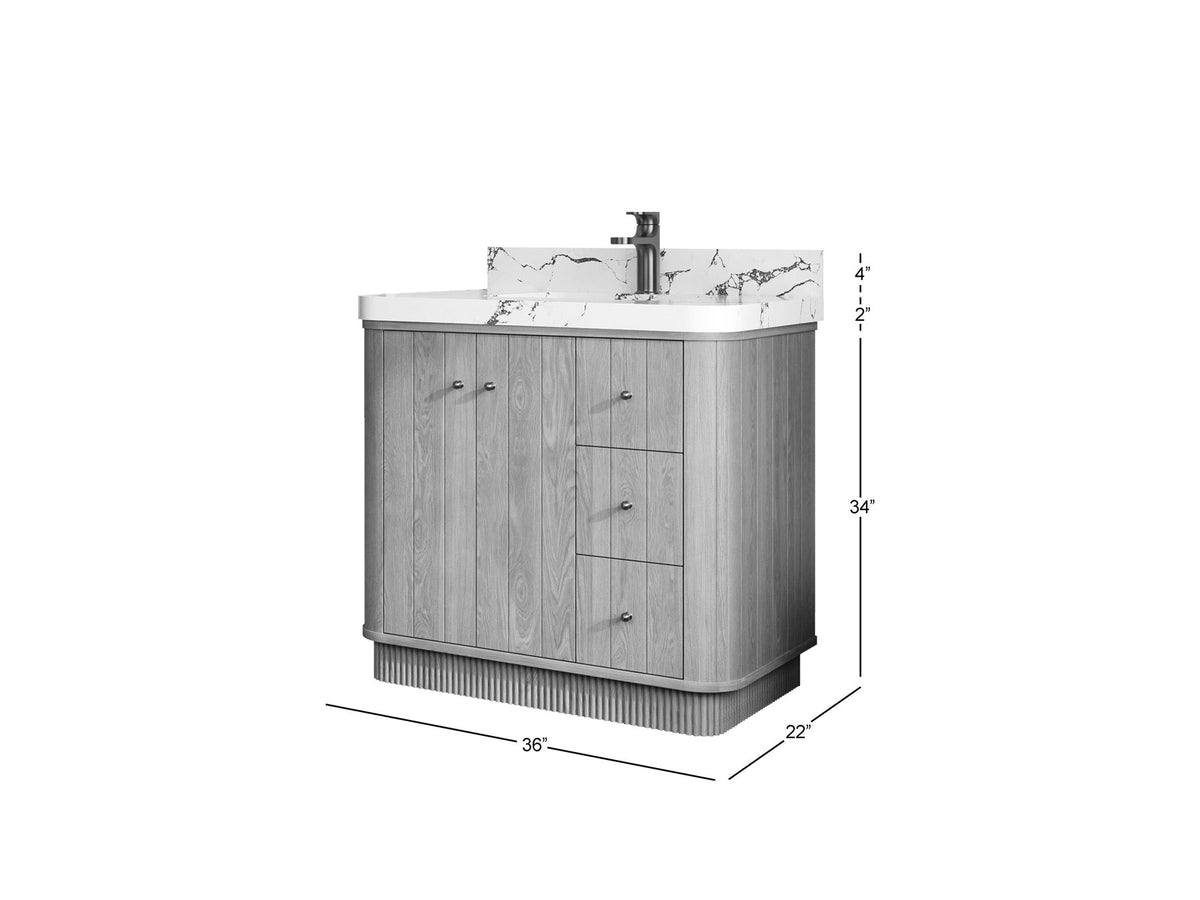 Houston White Oak 36 in. W x 22 in. D Free Standing Curved Edge Center Sink Bathroom Vanity - Willow Bath and Vanity
