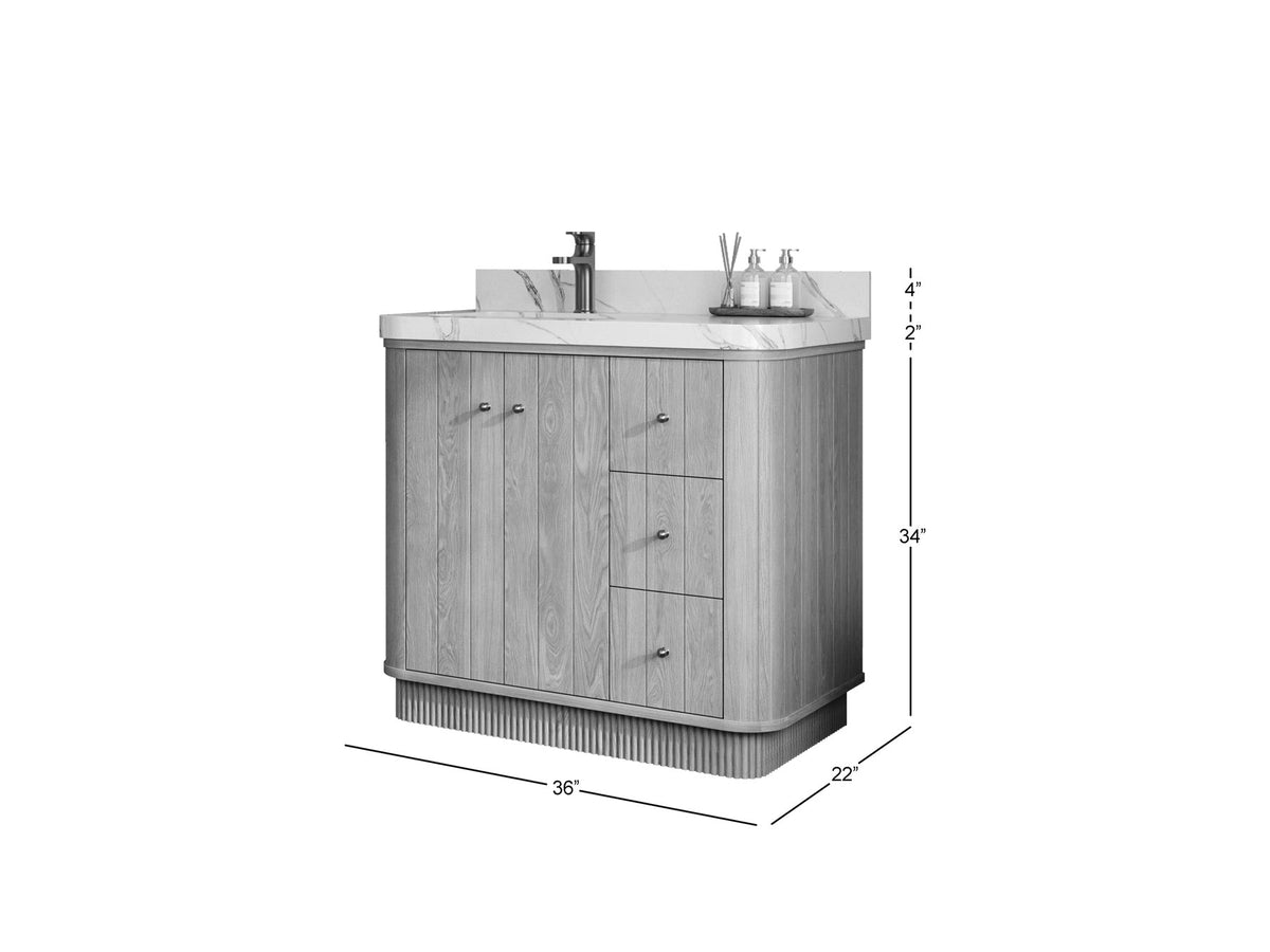 Houston White Oak 36 in. W x 22 in. D Free Standing Curved Edge Left Offset Sink Bathroom Vanity - Willow Bath and Vanity